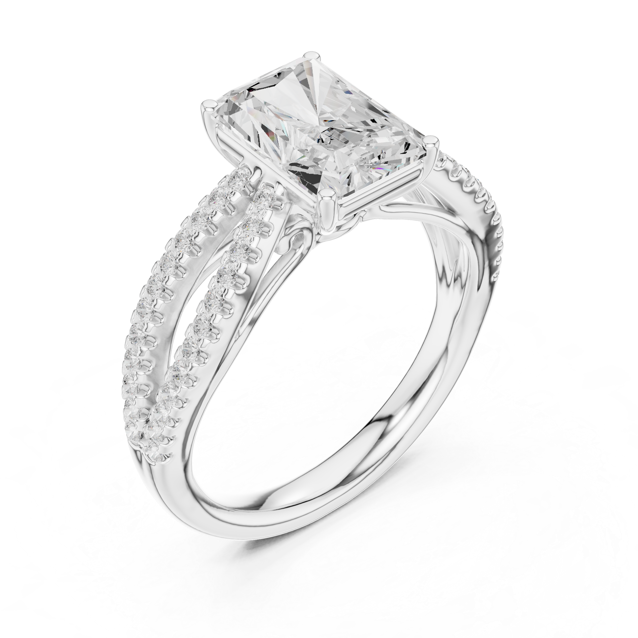 Radiant Cut Split Shank Engagement Ring
