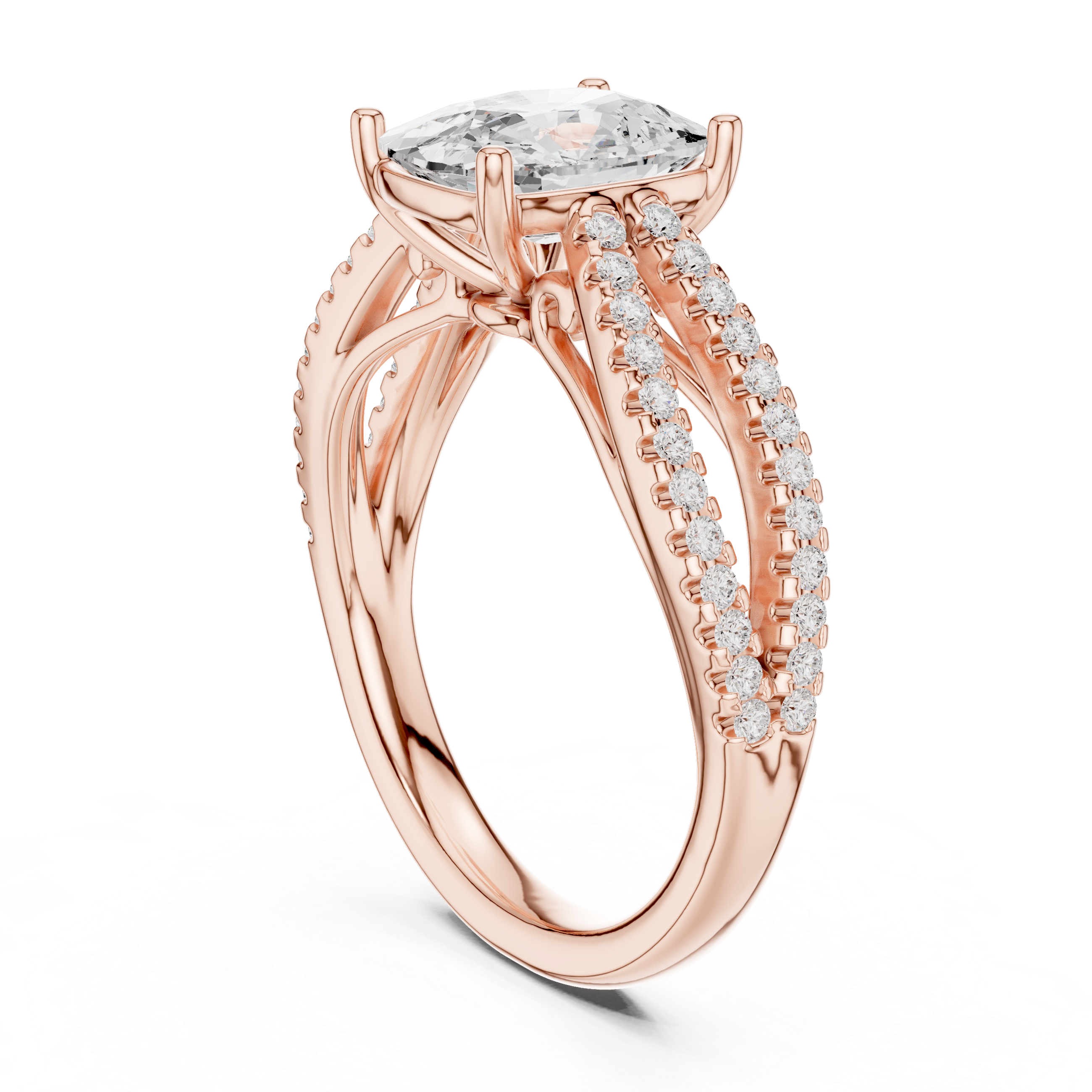 Cushion Cut Split Shank Engagement Ring