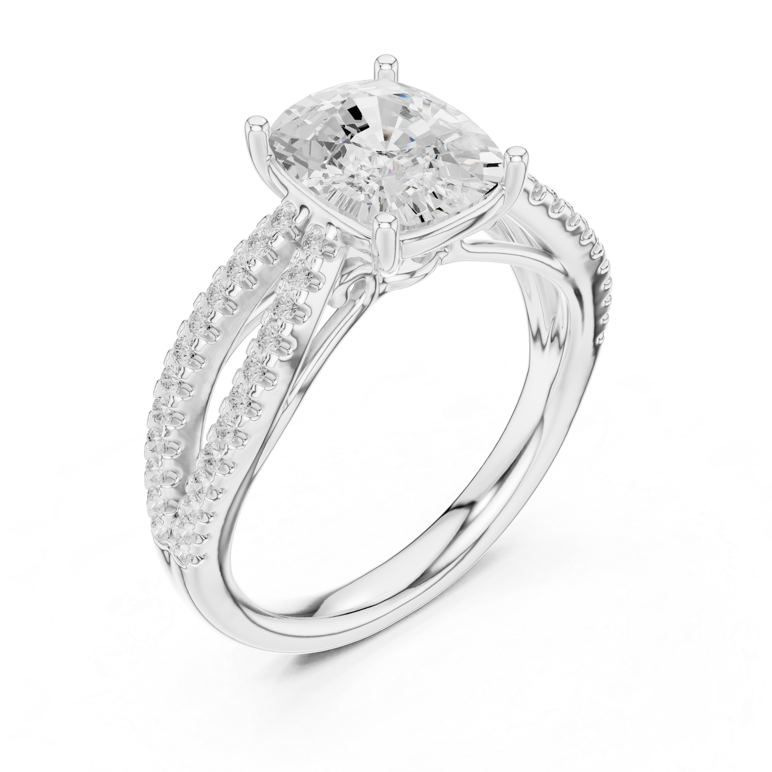 Cushion Cut Split Shank Engagement Ring