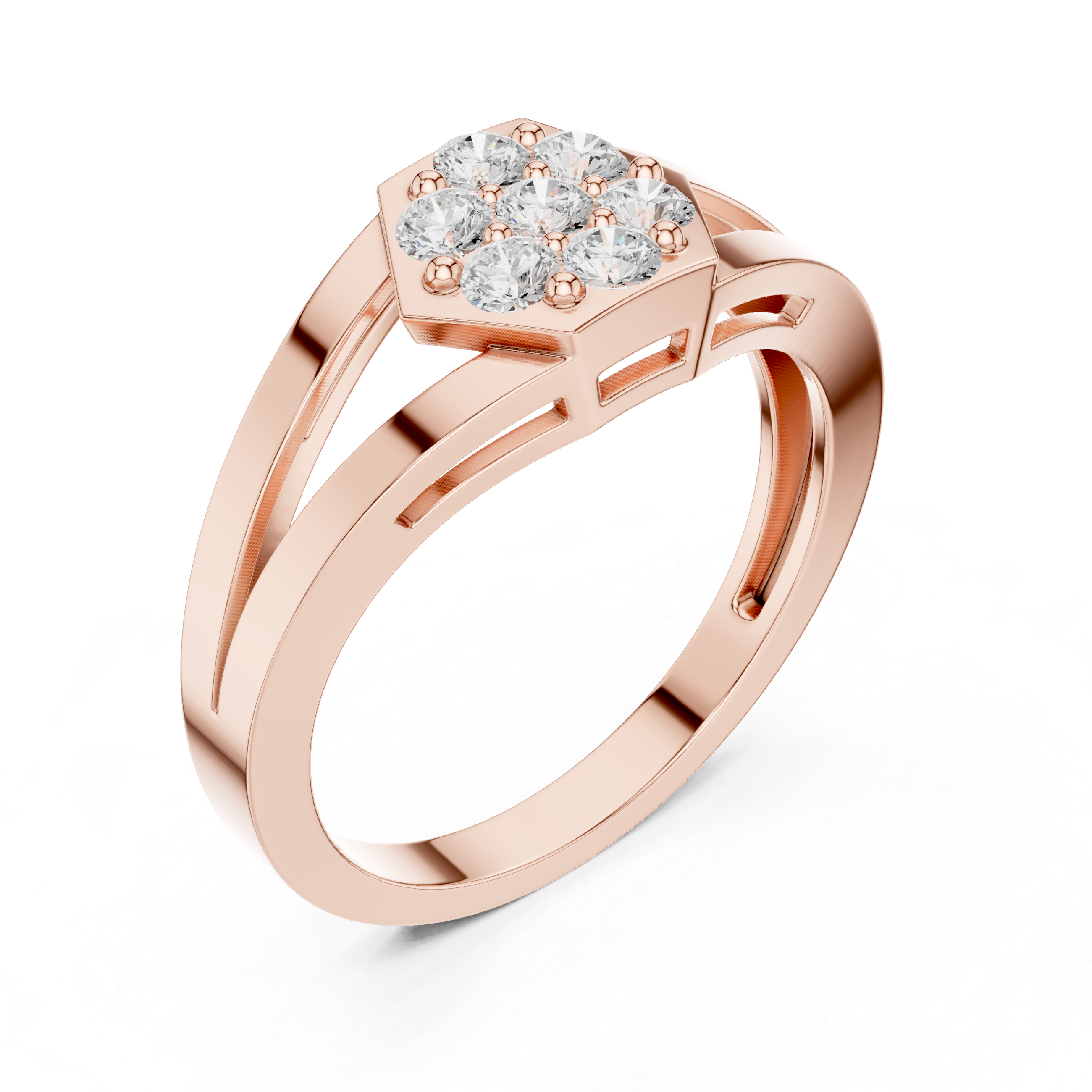 Hexagon Diamond Cluster Ring