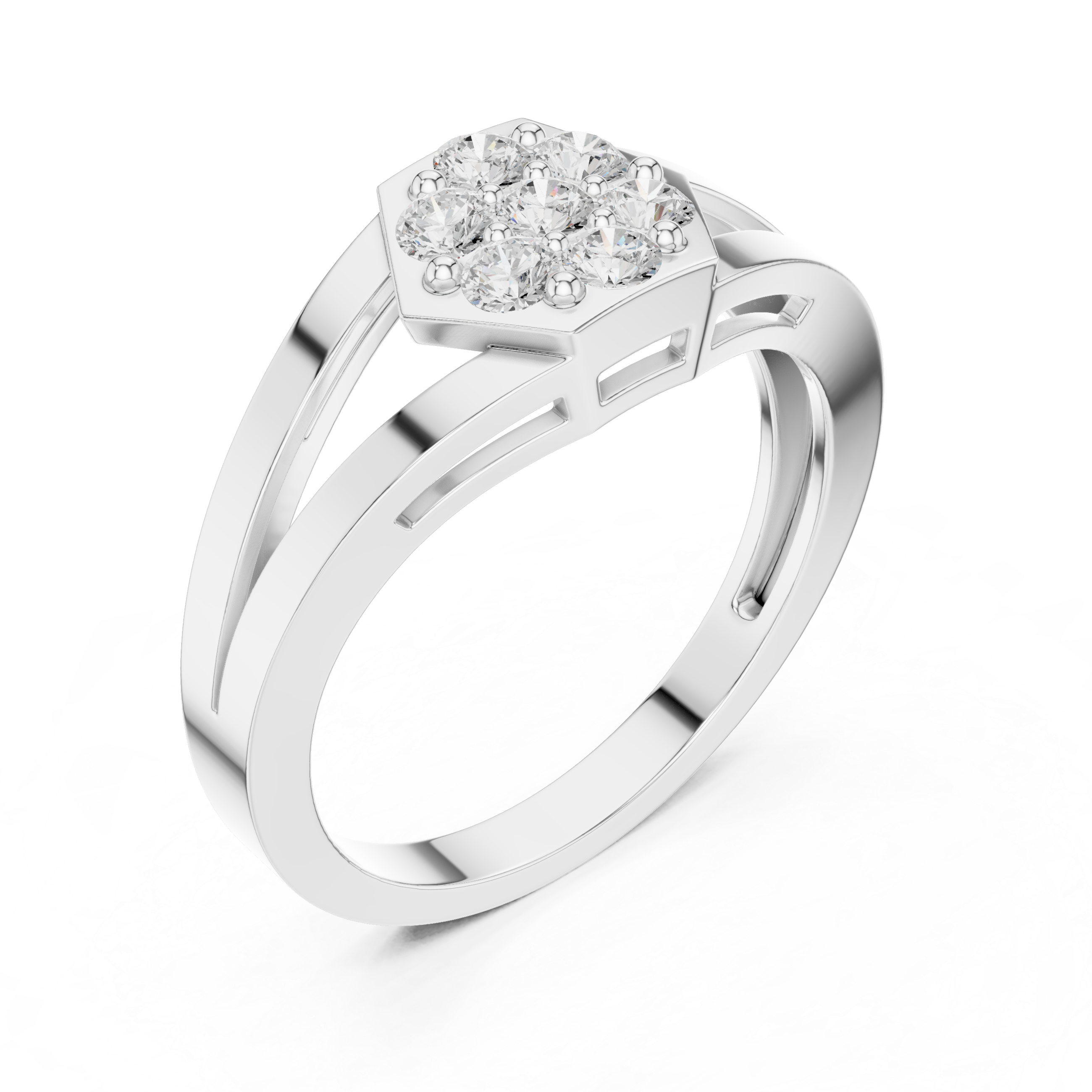 Hexagon Diamond Cluster Ring