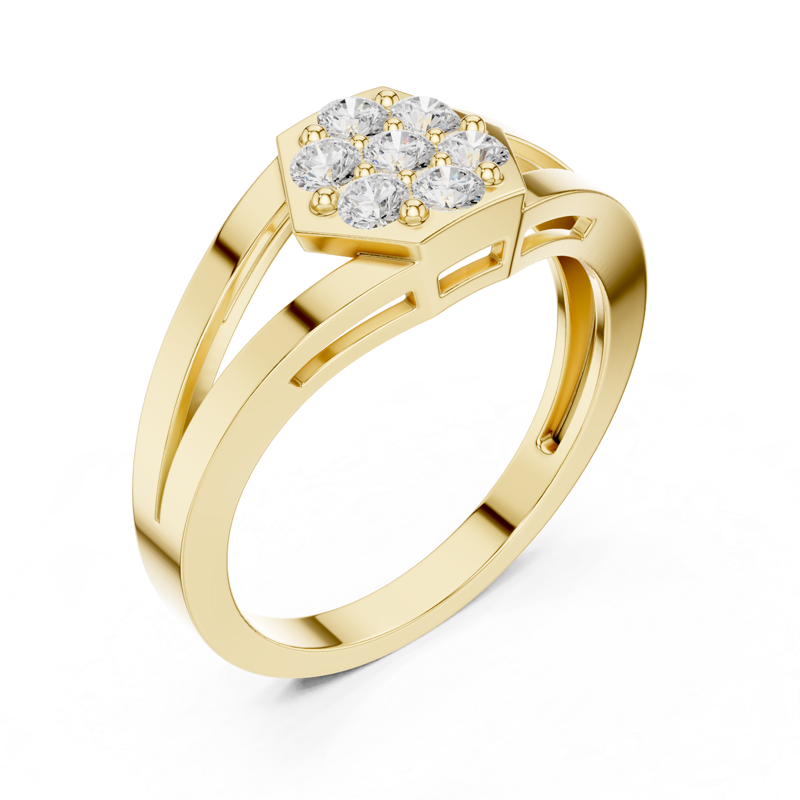Hexagon Diamond Cluster Ring