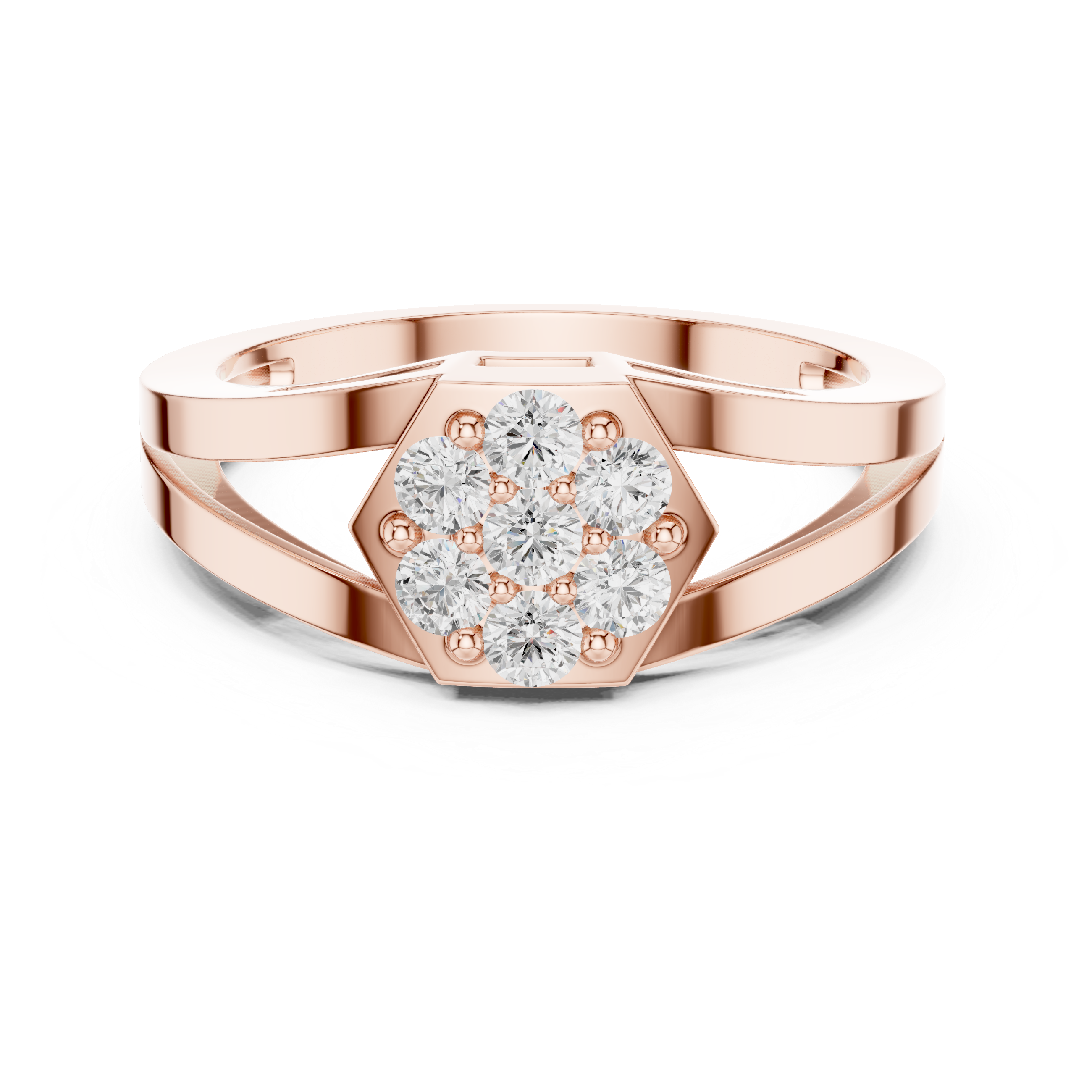 Hexagon Diamond Cluster Ring
