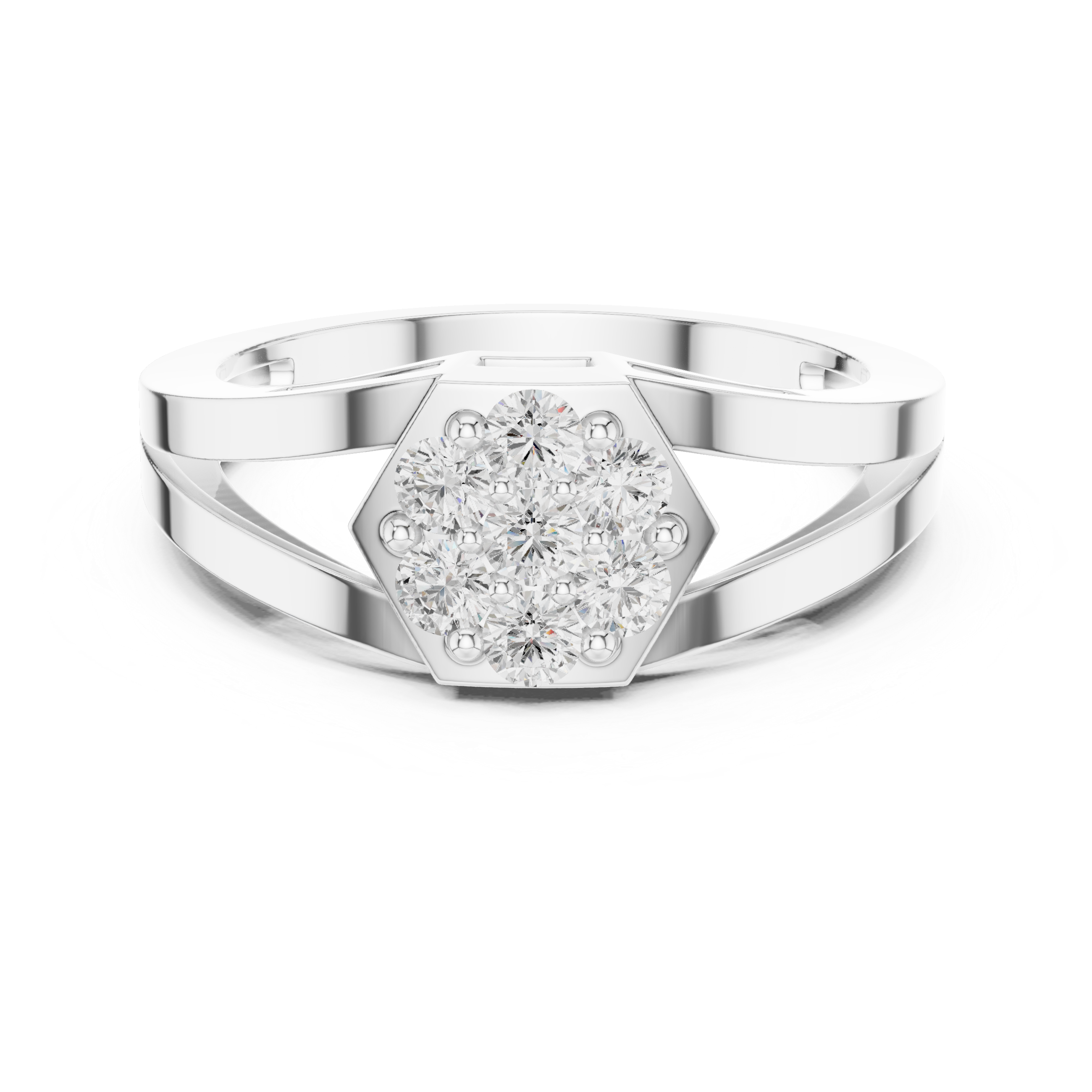 Hexagon Diamond Cluster Ring