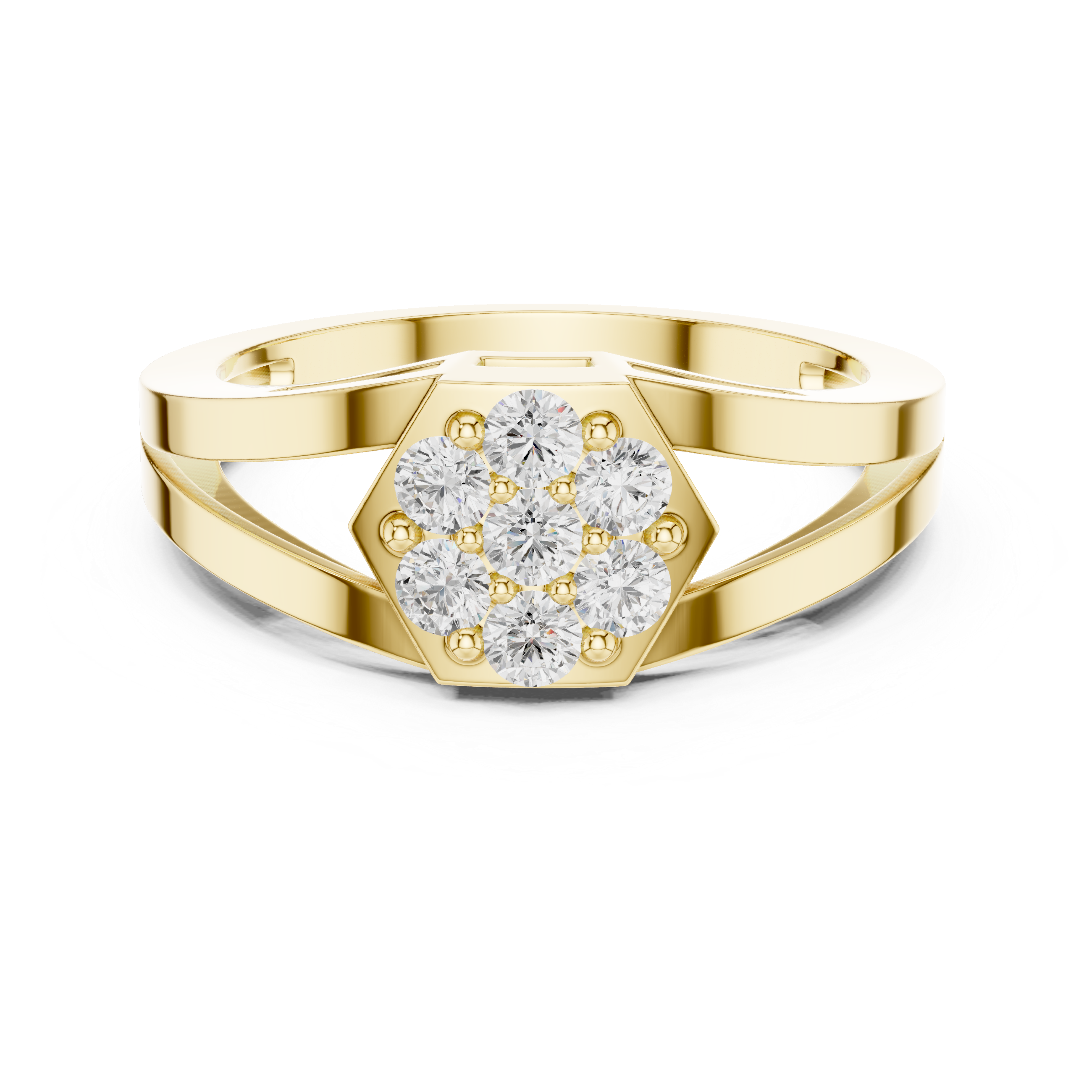 Hexagon Diamond Cluster Ring
