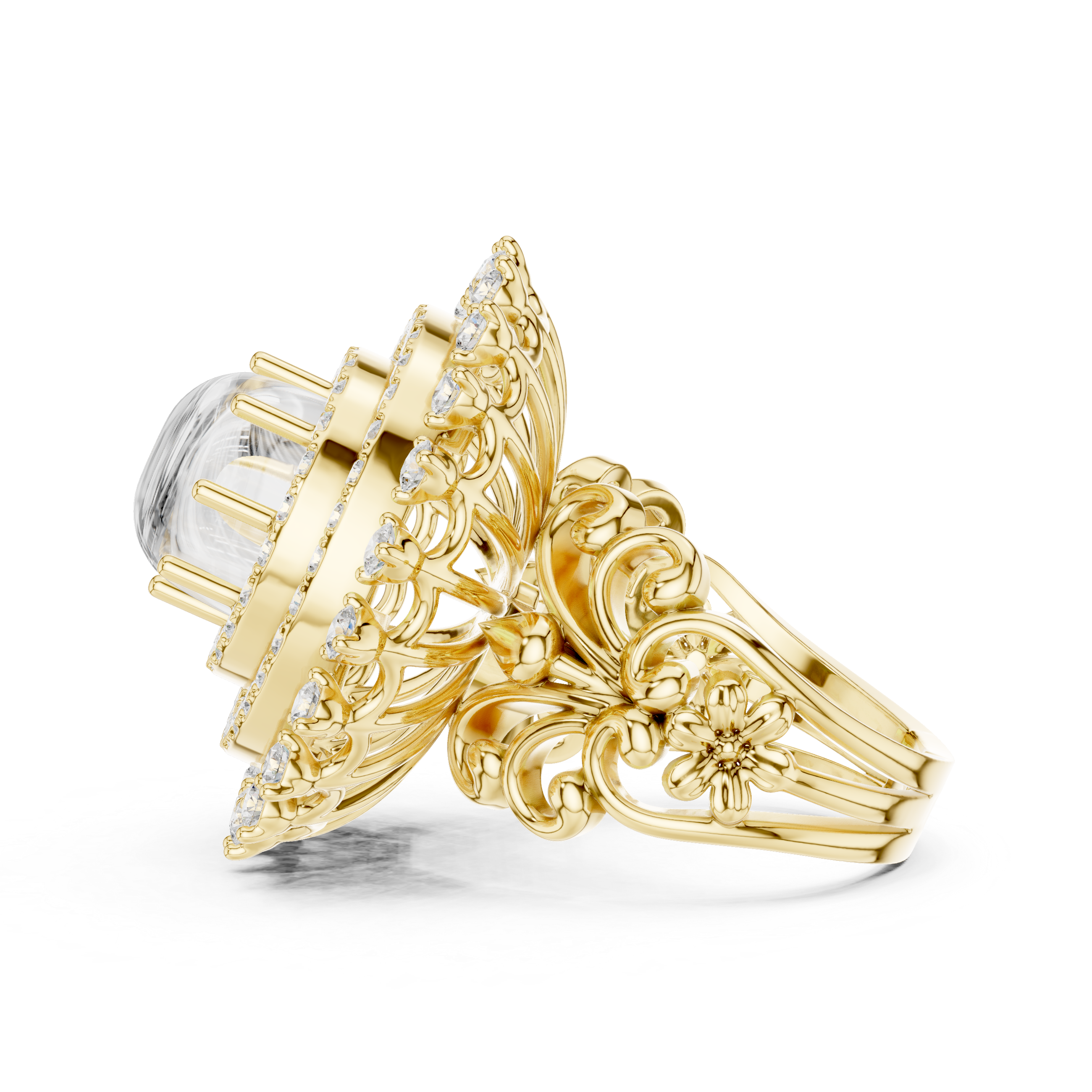 Vintage Floral Halo Cabochon Ring