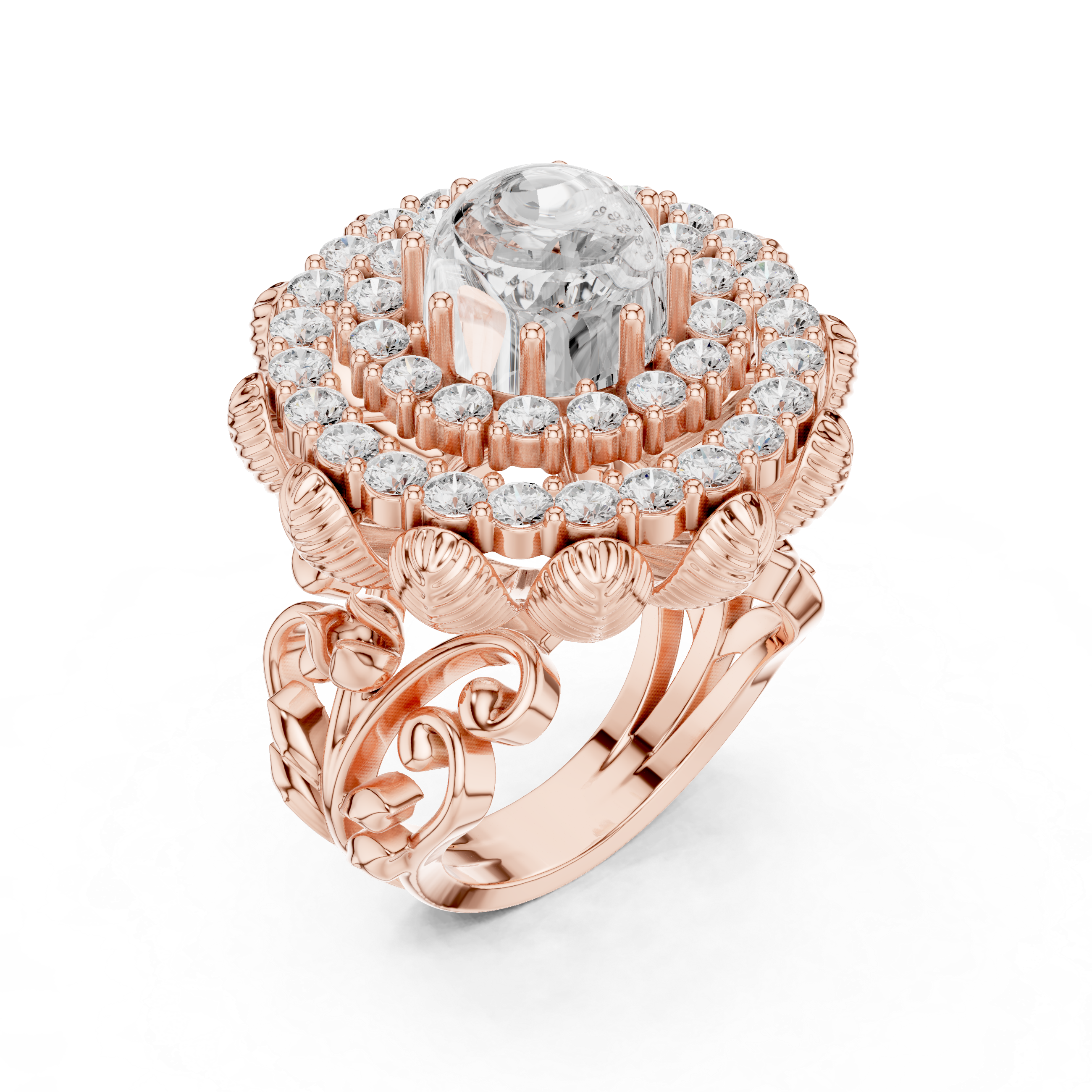 Vintage Lotus Sapphire Halo Ring