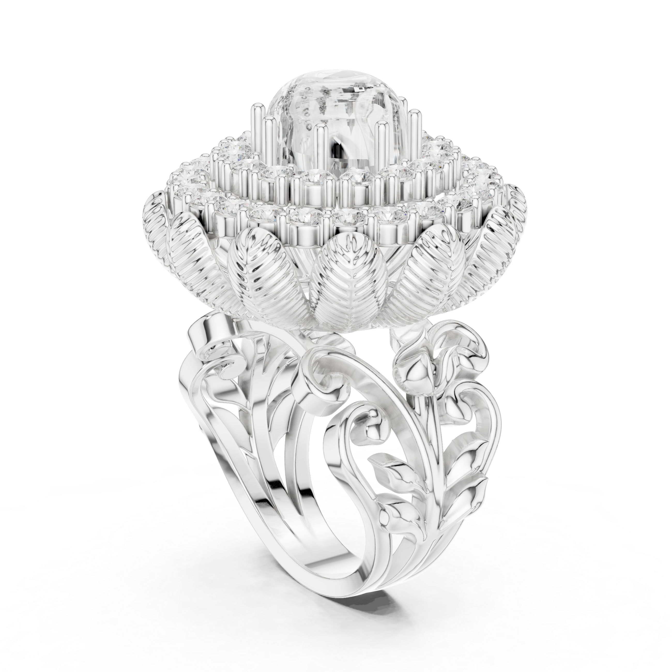 Vintage Lotus Sapphire Halo Ring