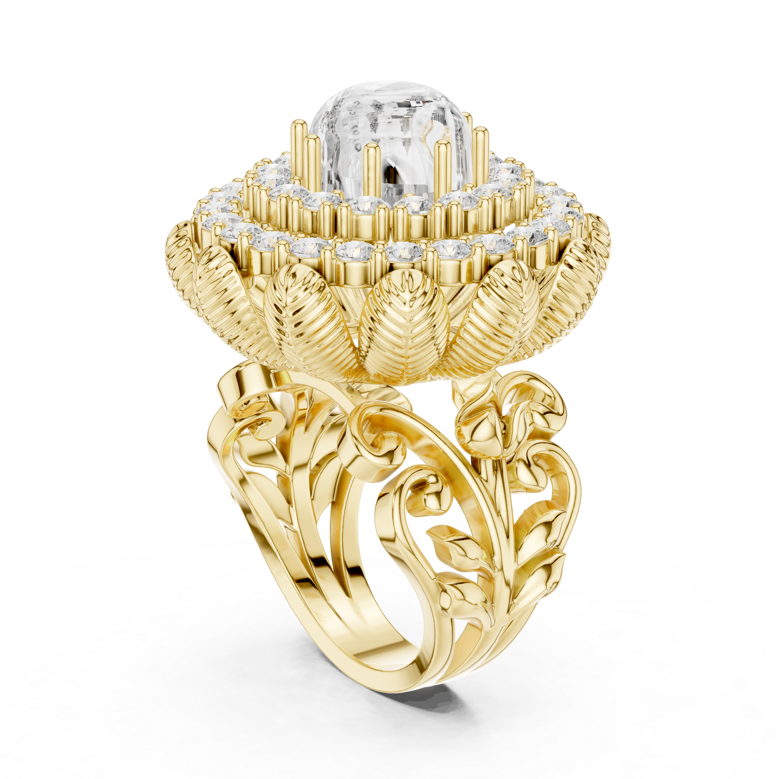 Vintage Lotus Sapphire Halo Ring
