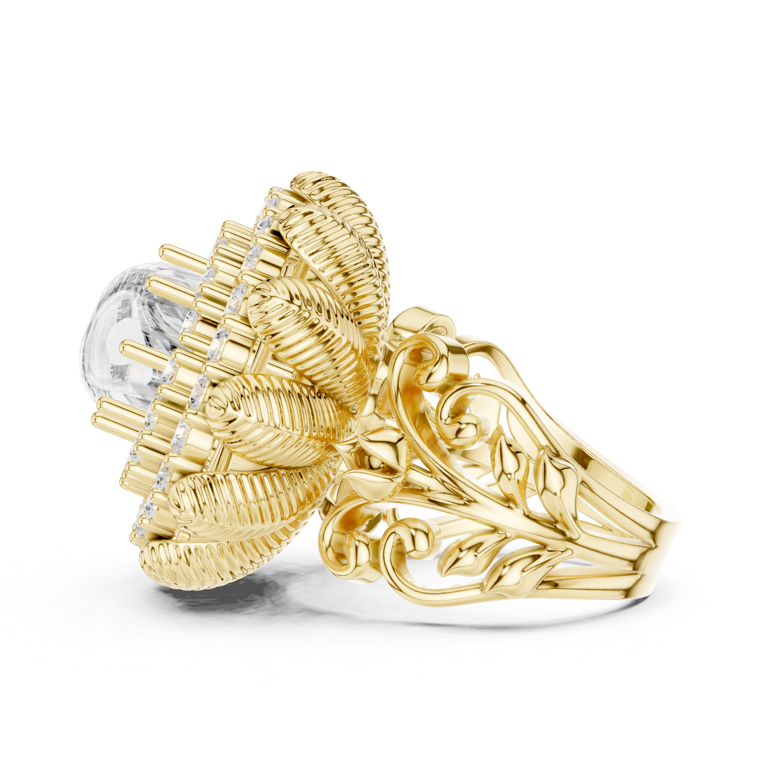 Vintage Lotus Sapphire Halo Ring