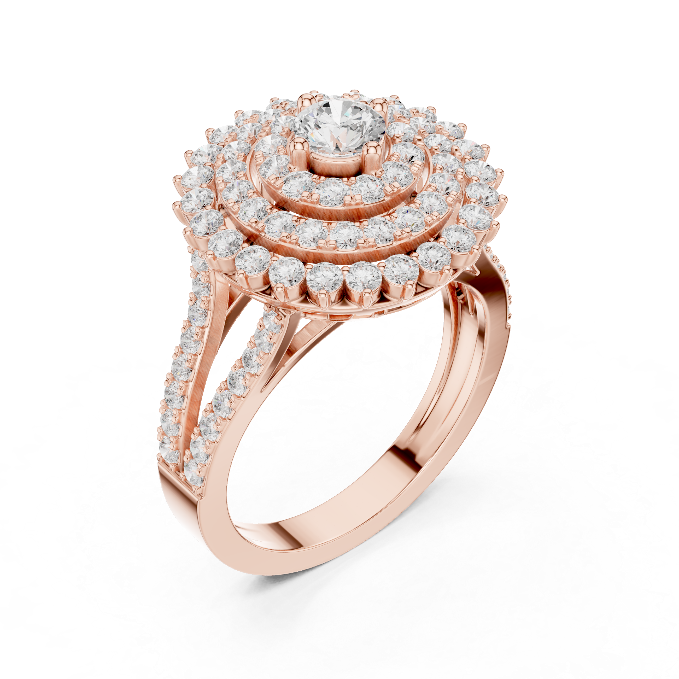 Triple Halo Round Diamond Engagement Ring