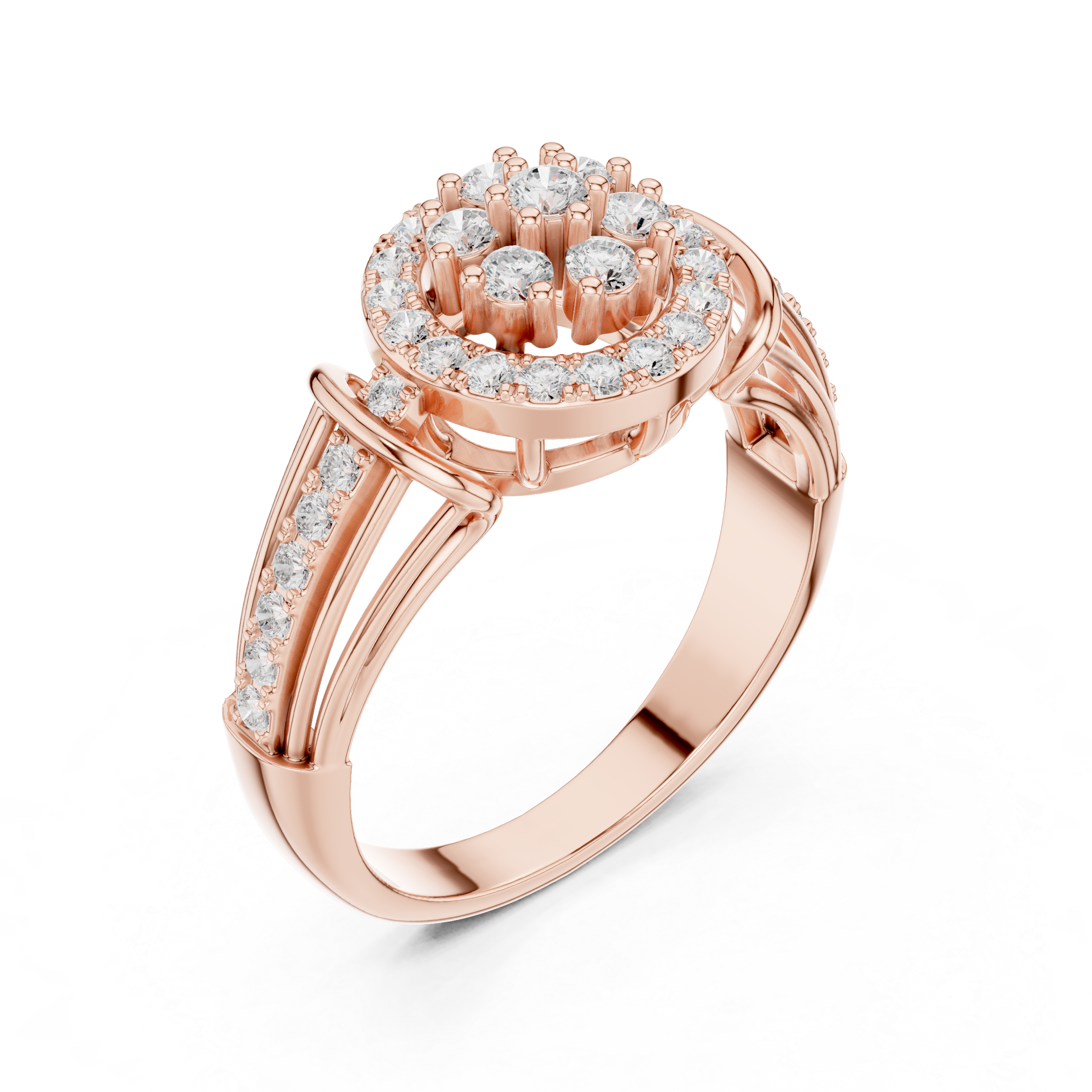 Round Halo Floral Diamond Engagement Ring