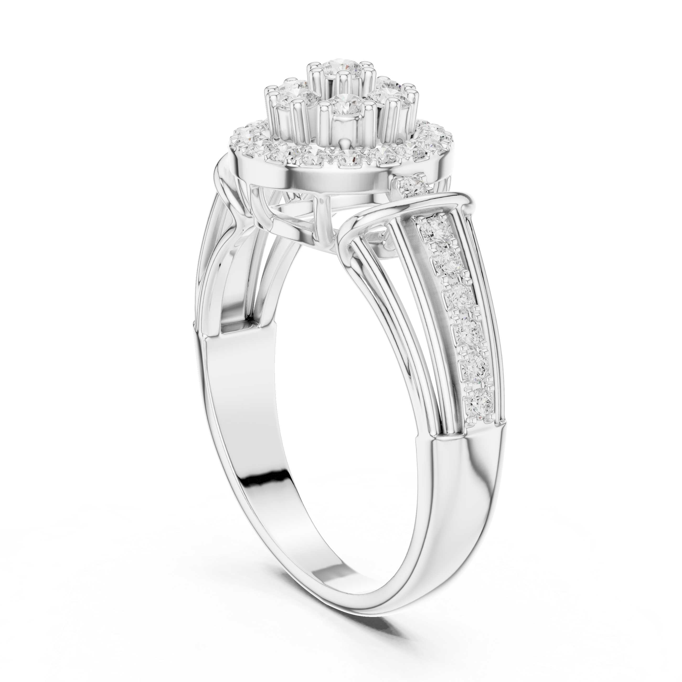 Round Halo Floral Diamond Engagement Ring