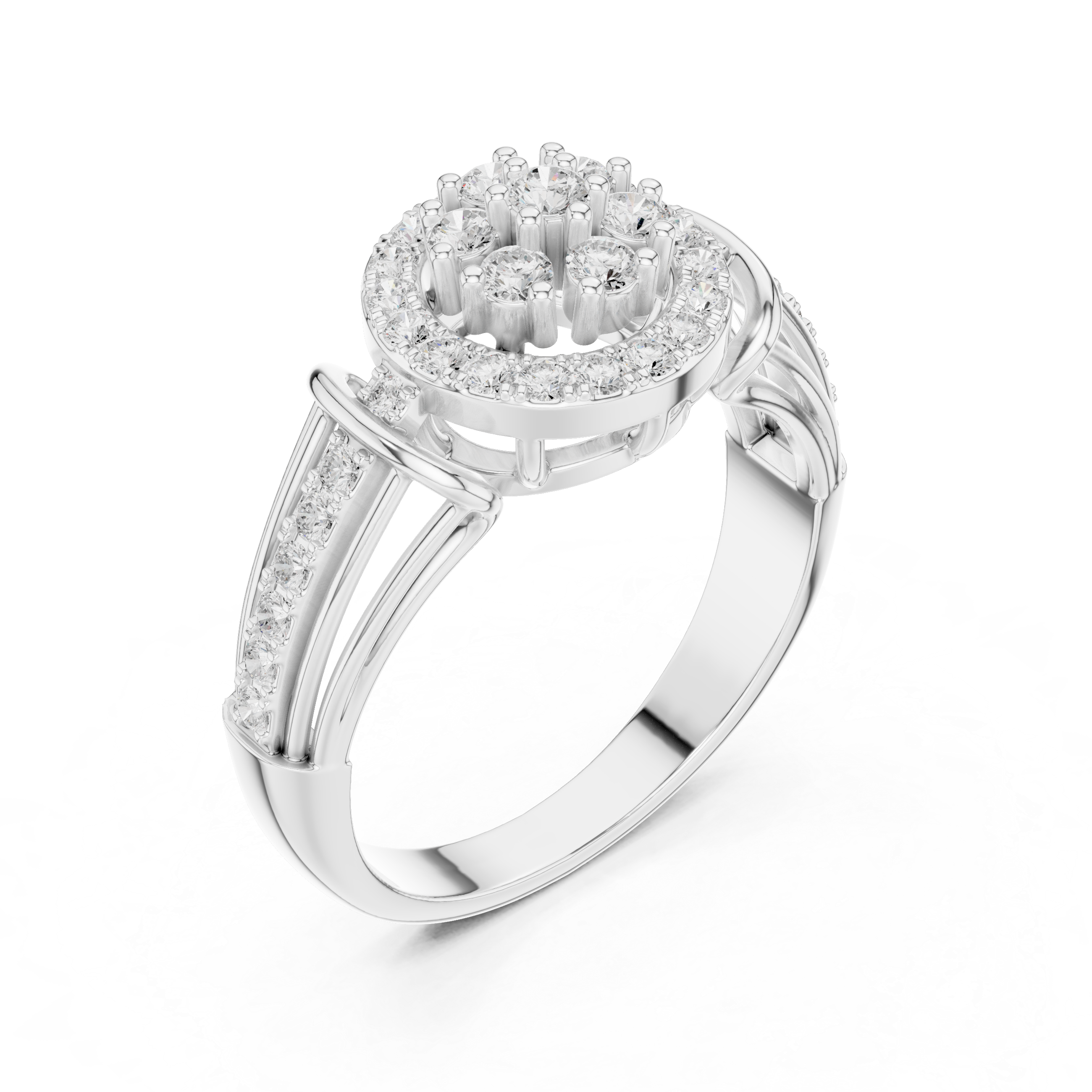Round Halo Floral Diamond Engagement Ring