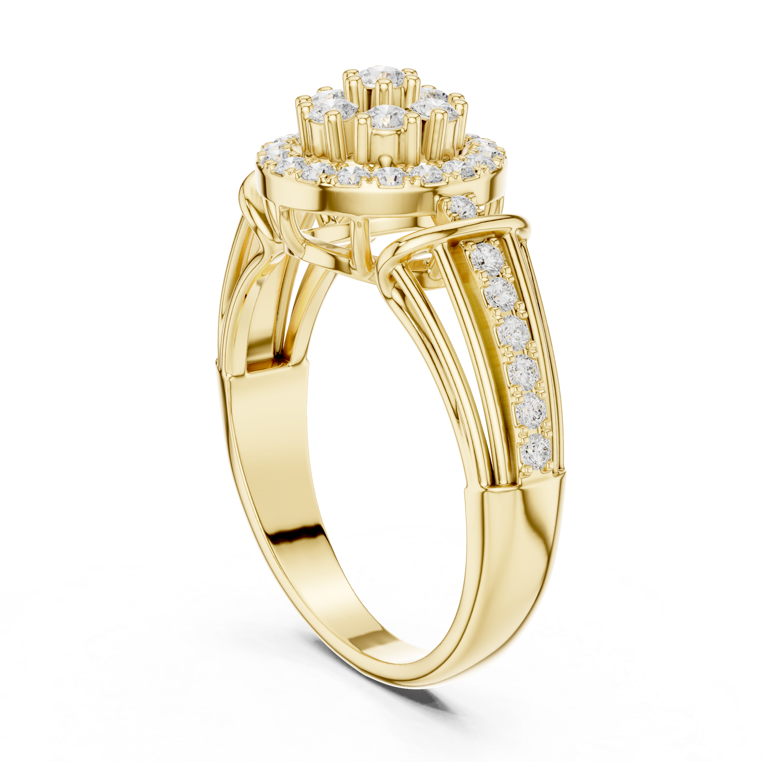 Round Halo Floral Diamond Engagement Ring
