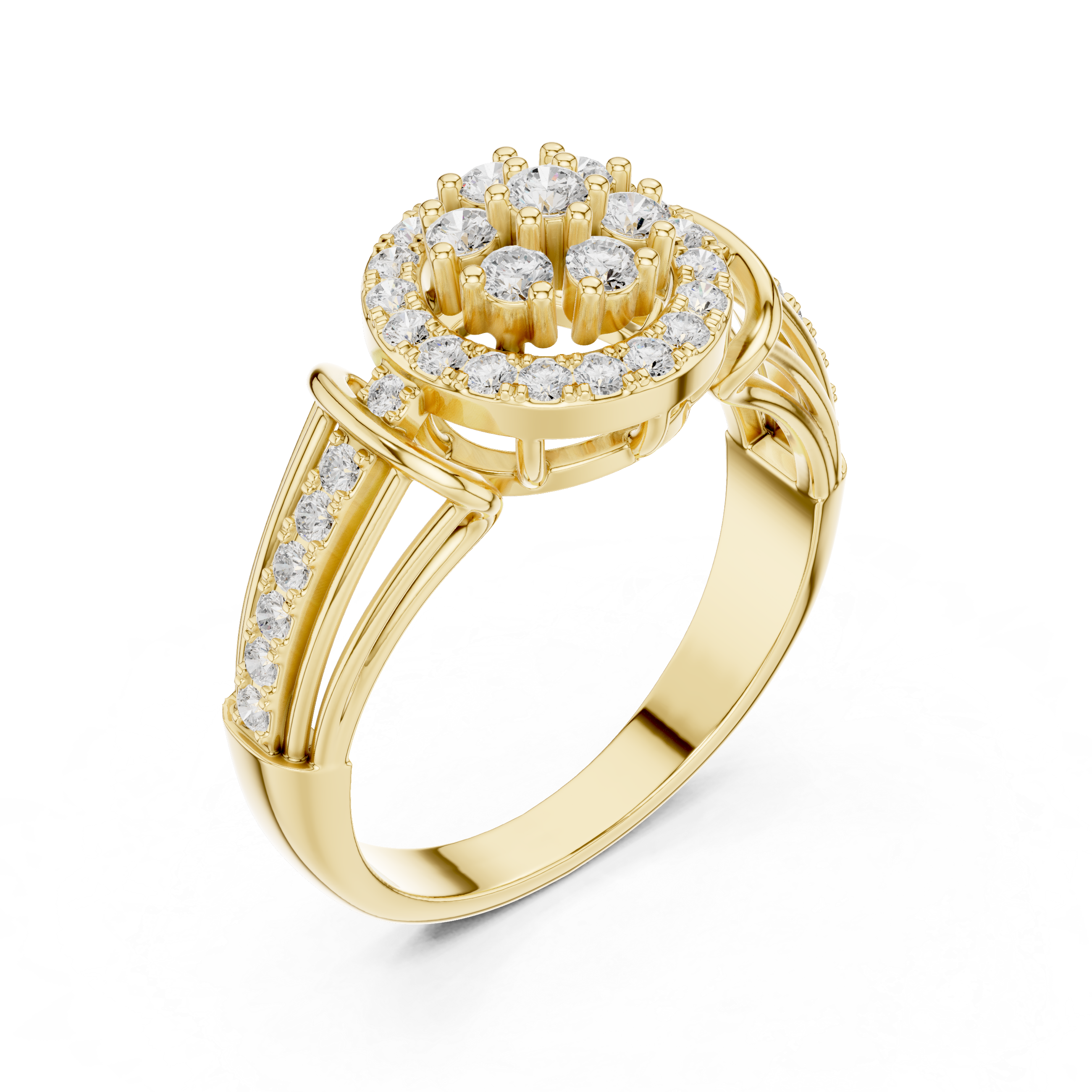 Round Halo Floral Diamond Engagement Ring