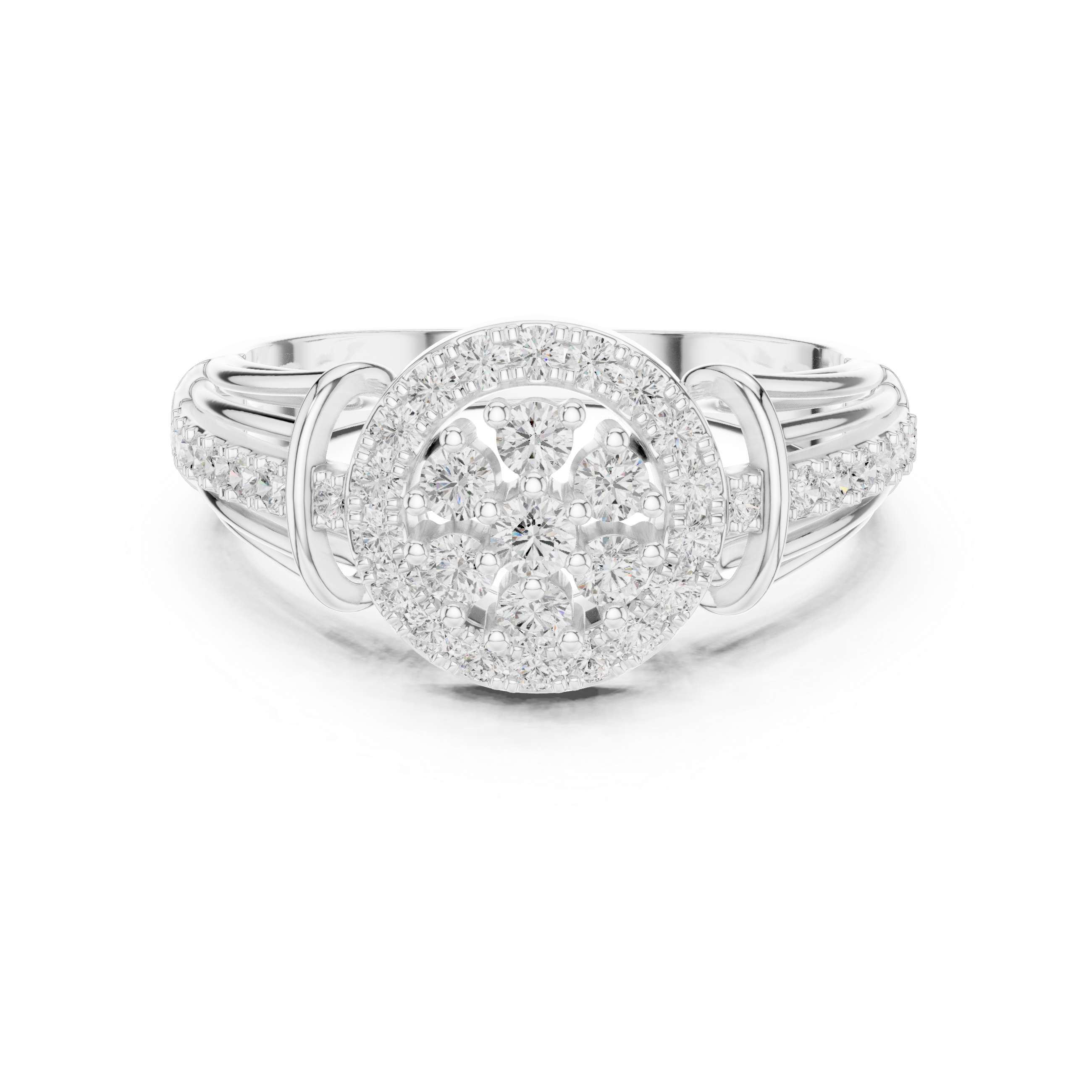 Round Halo Floral Diamond Engagement Ring