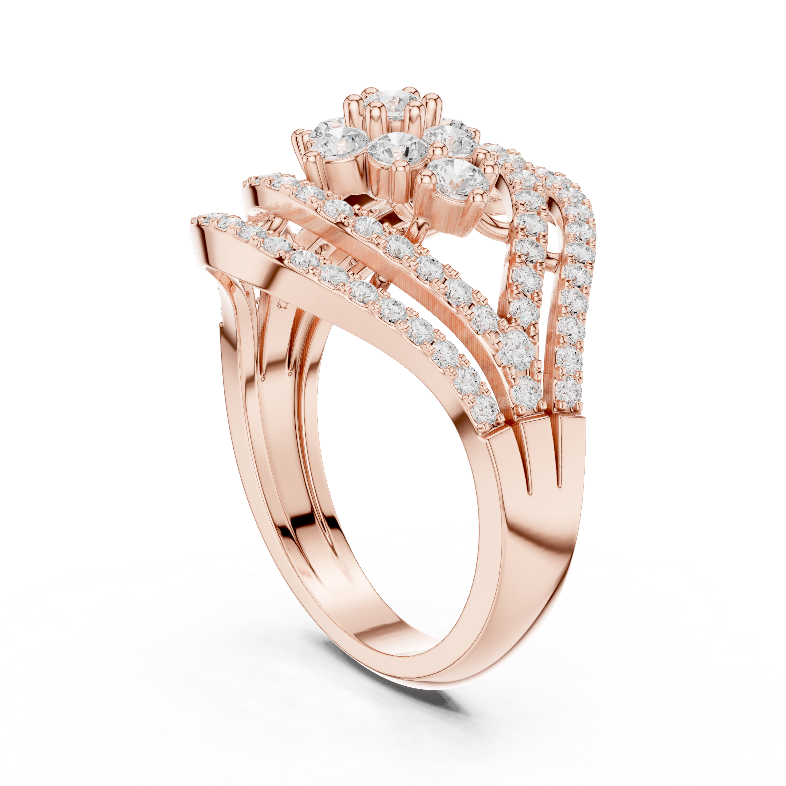Floral Cluster Diamond Eye Cocktail Ring