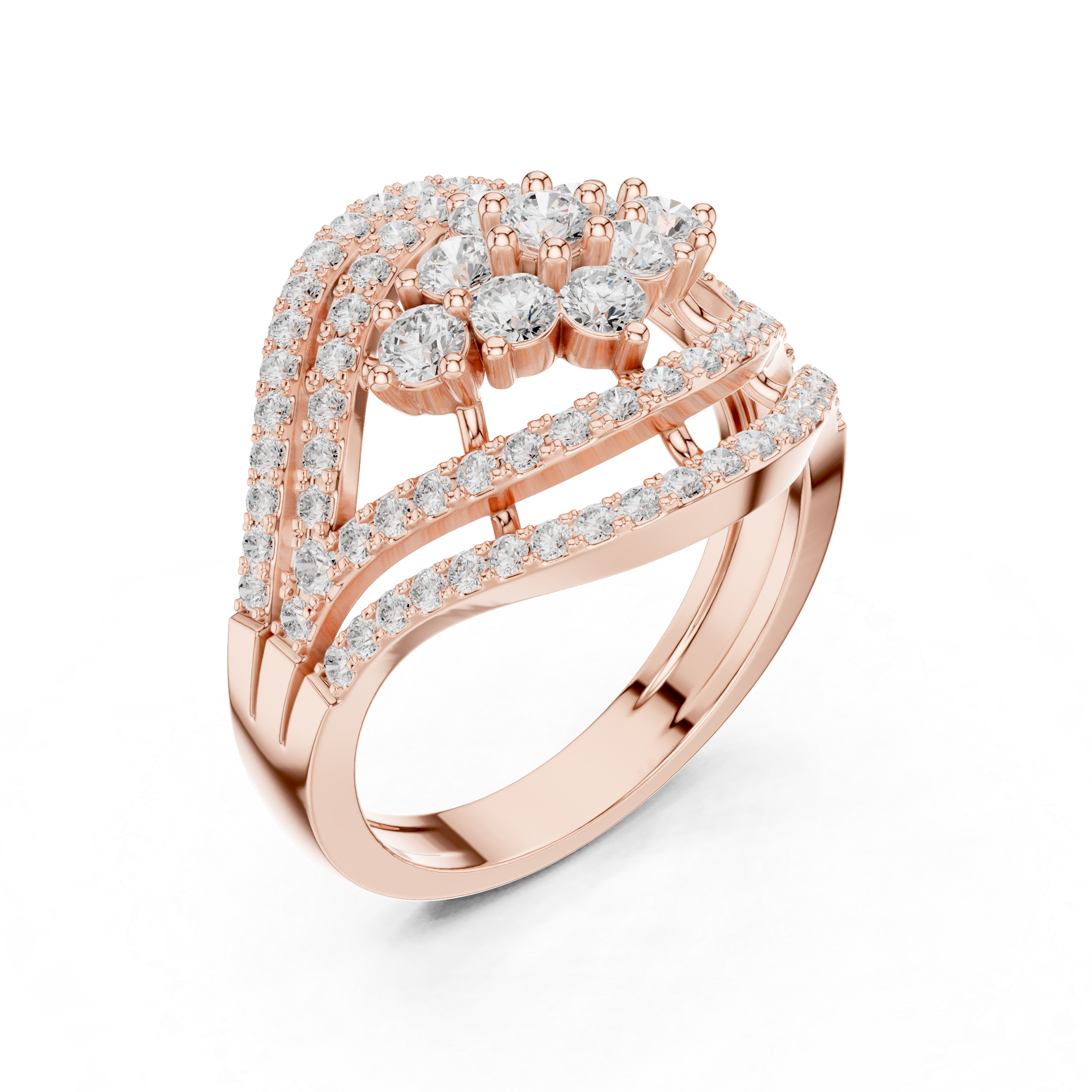 Floral Cluster Diamond Eye Cocktail Ring