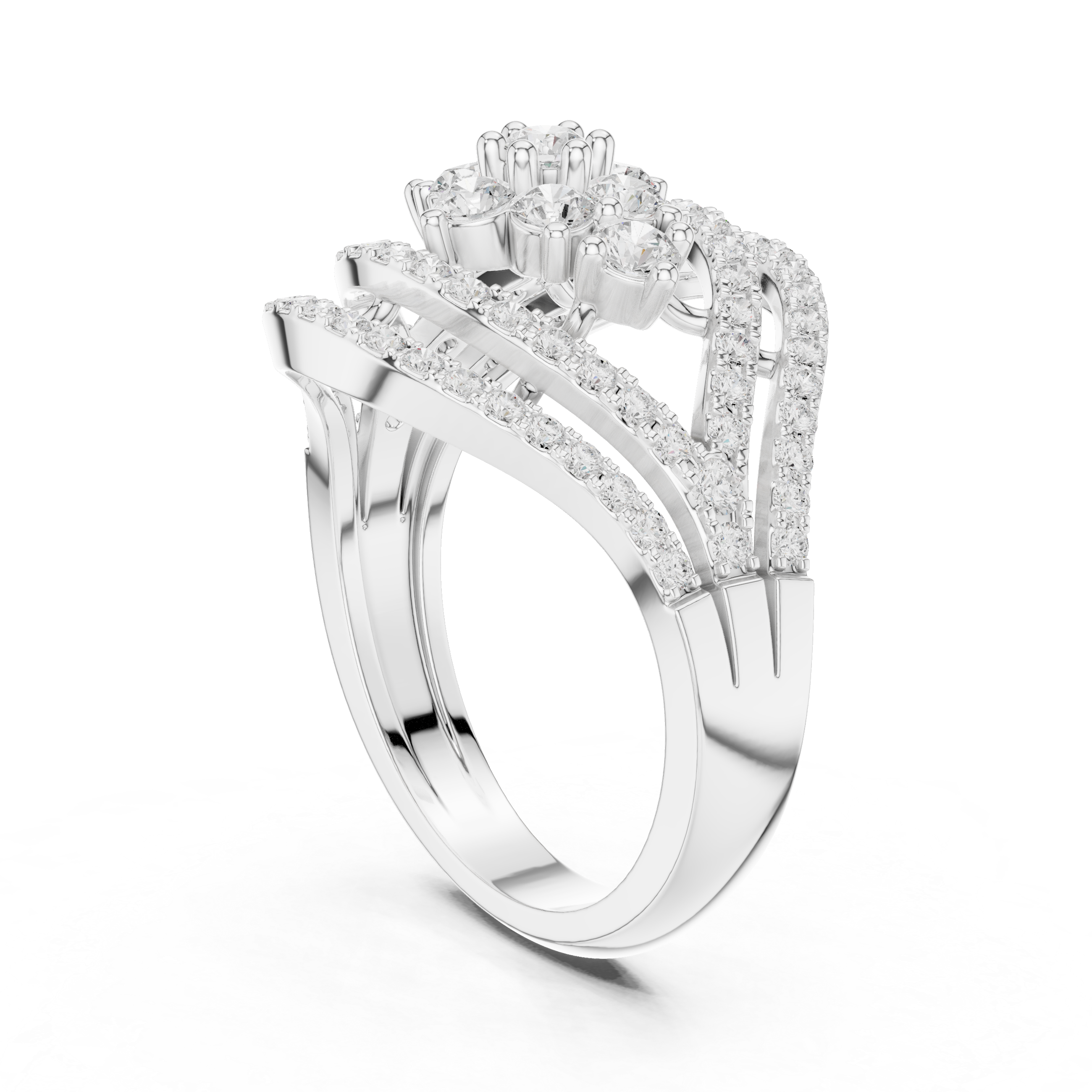 Floral Cluster Diamond Eye Cocktail Ring
