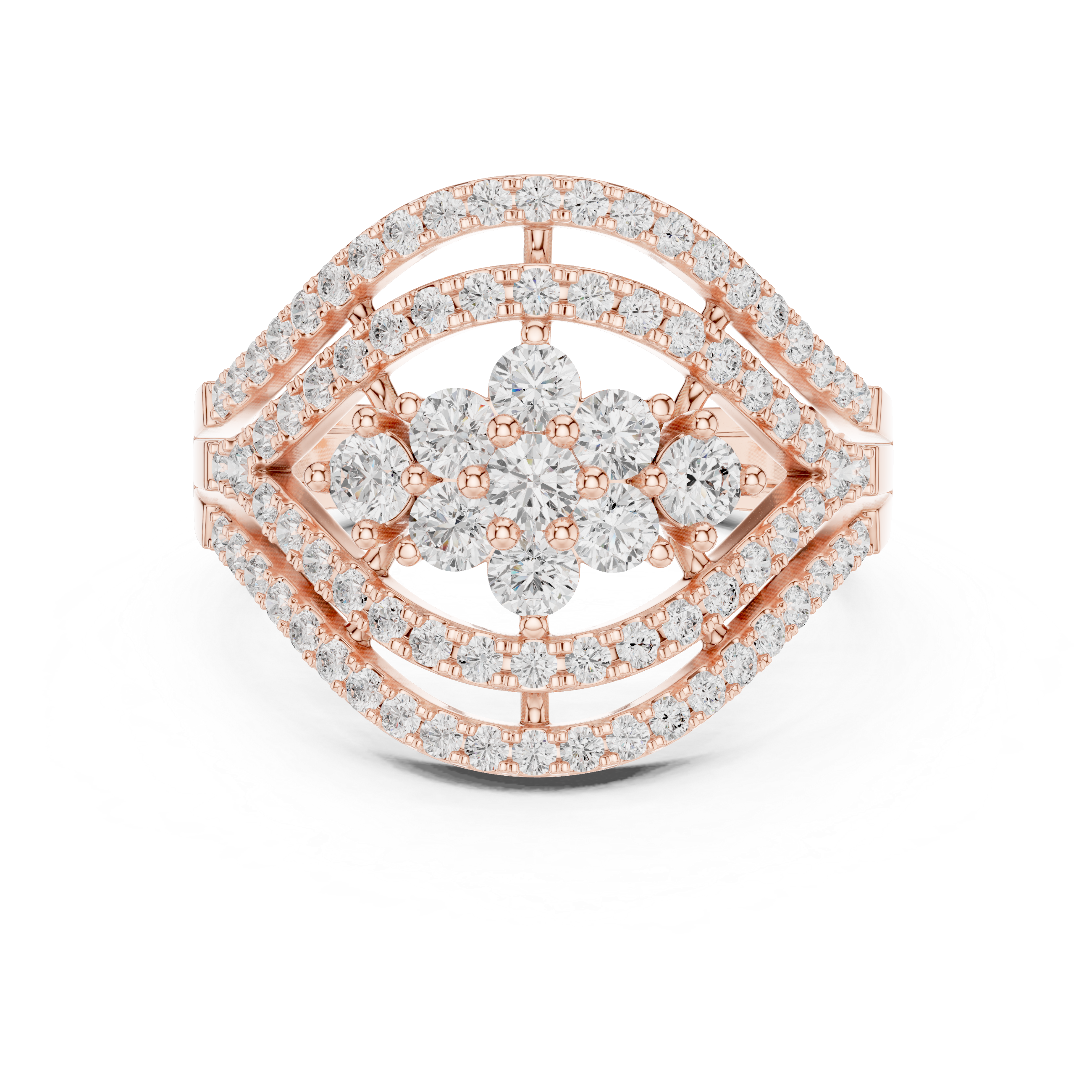 Floral Cluster Diamond Eye Cocktail Ring
