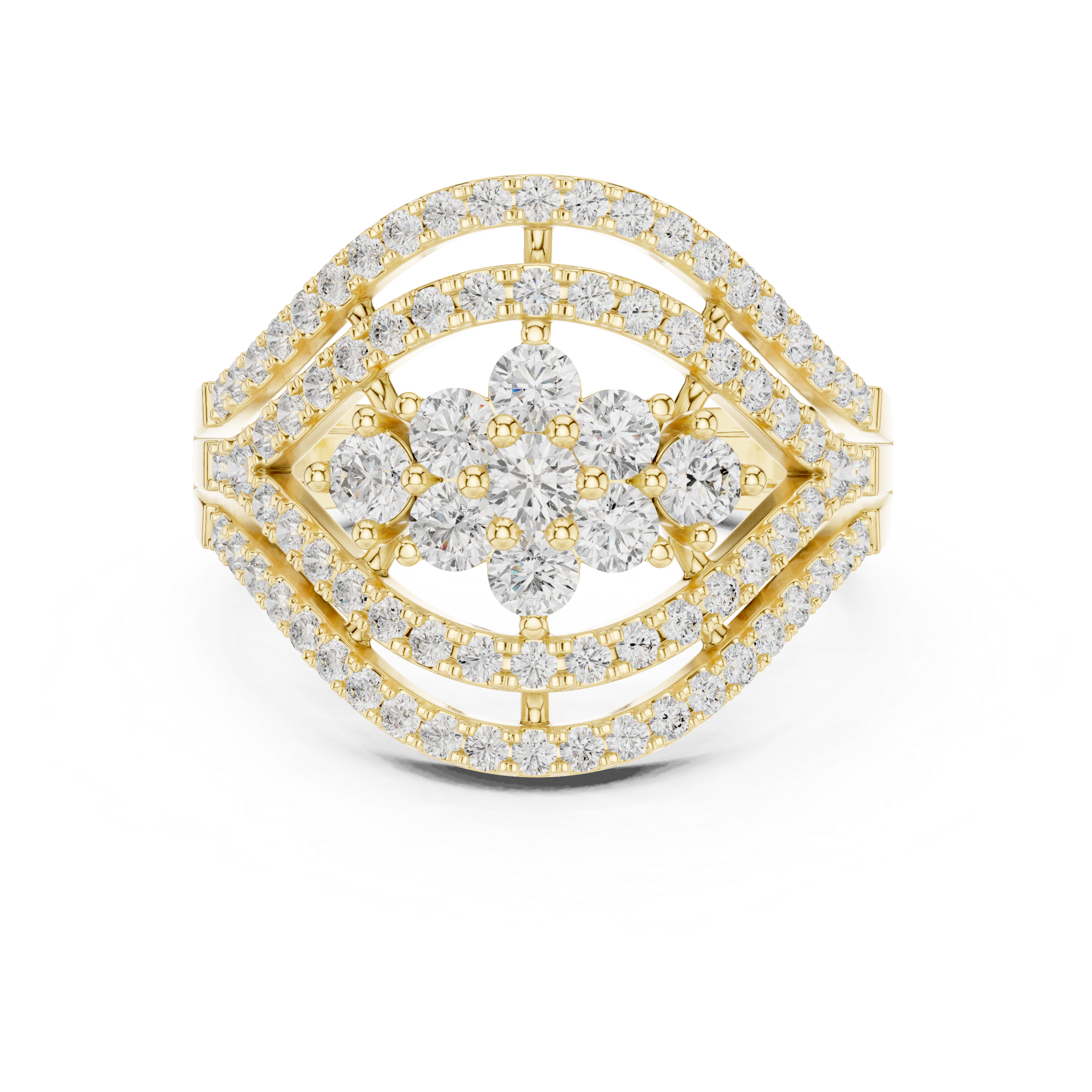 Floral Cluster Diamond Eye Cocktail Ring