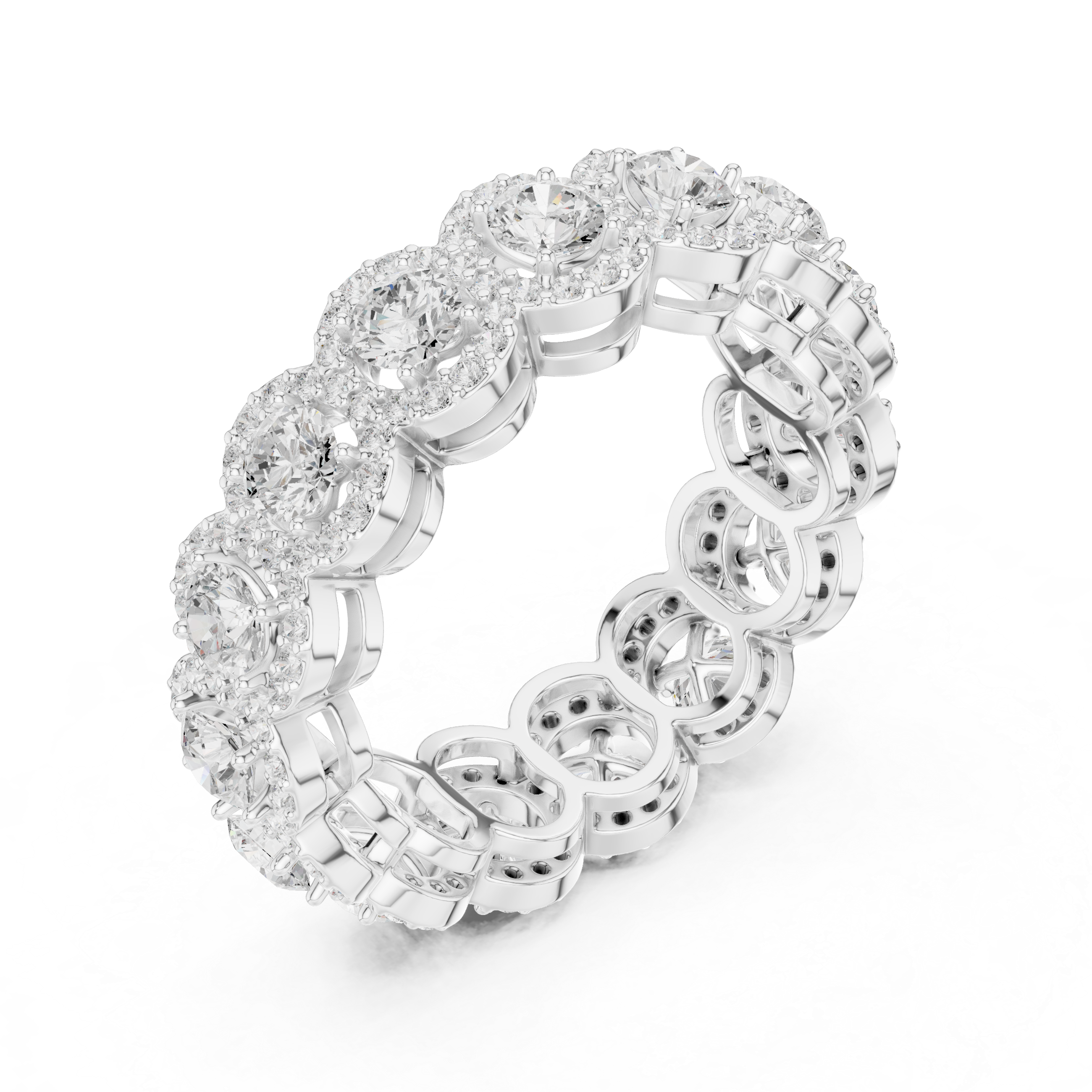Round Halo Eternity Diamond Wedding Band