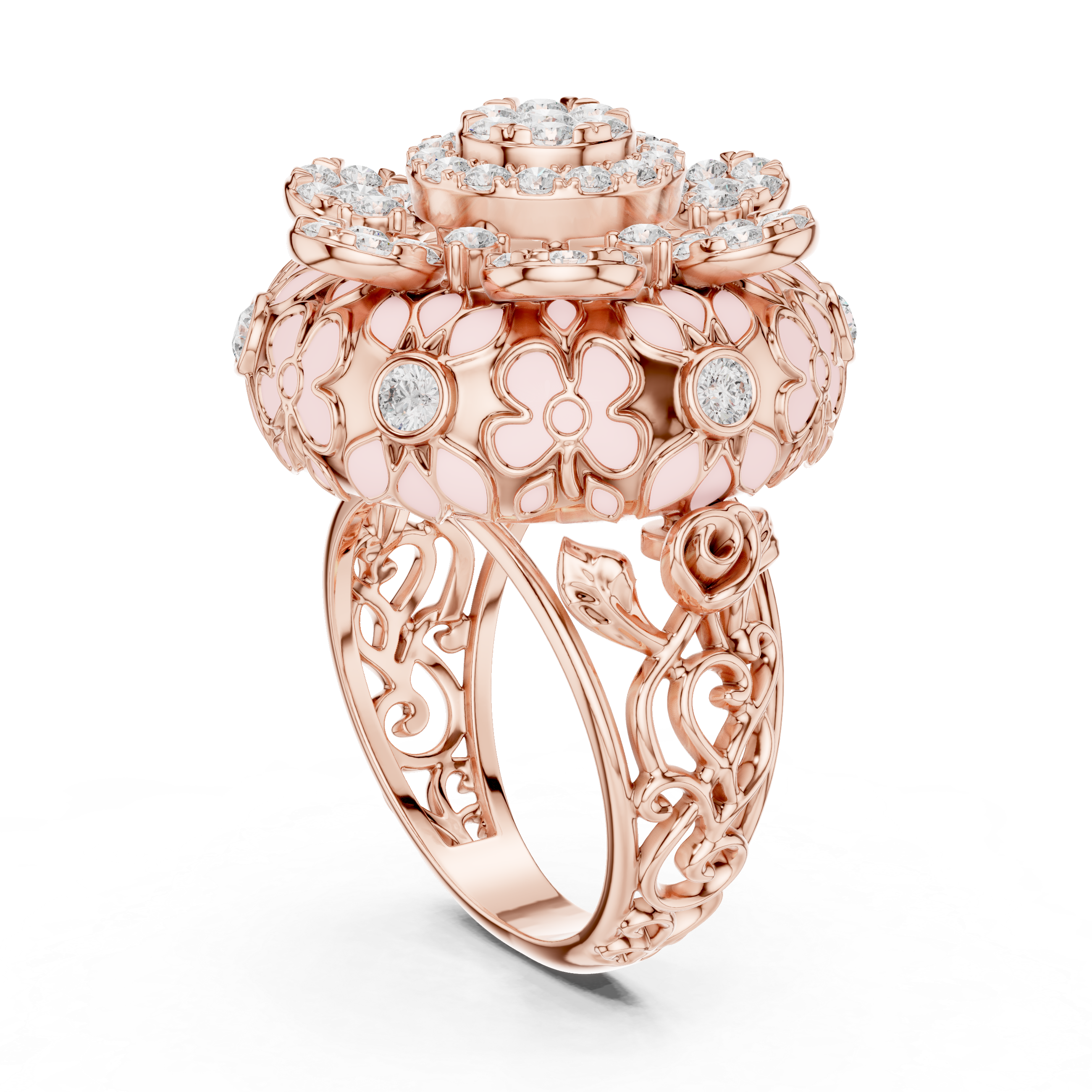Floral Diamond Enamel Statement Cocktail Ring