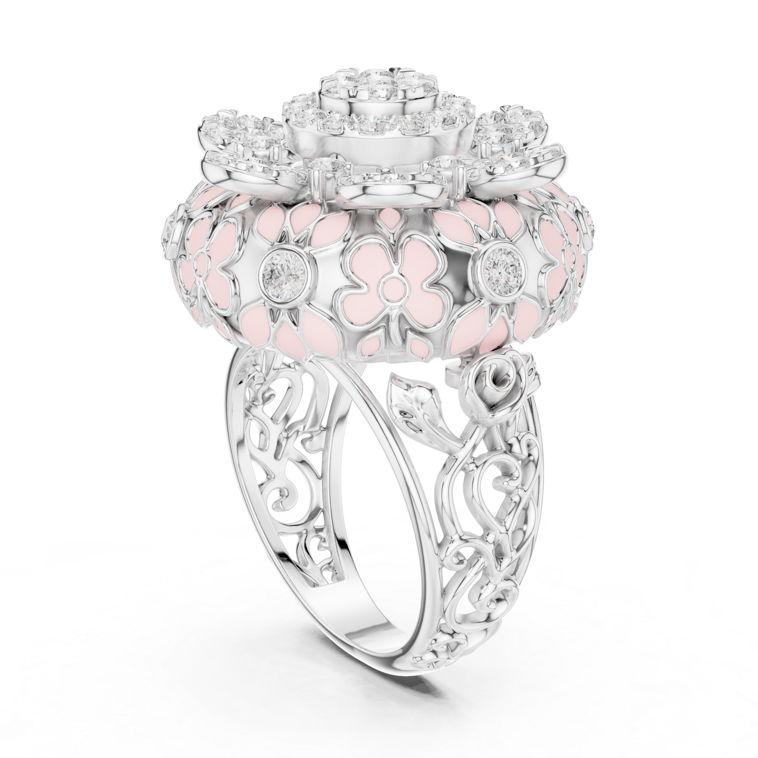 Floral Diamond Enamel Statement Cocktail Ring