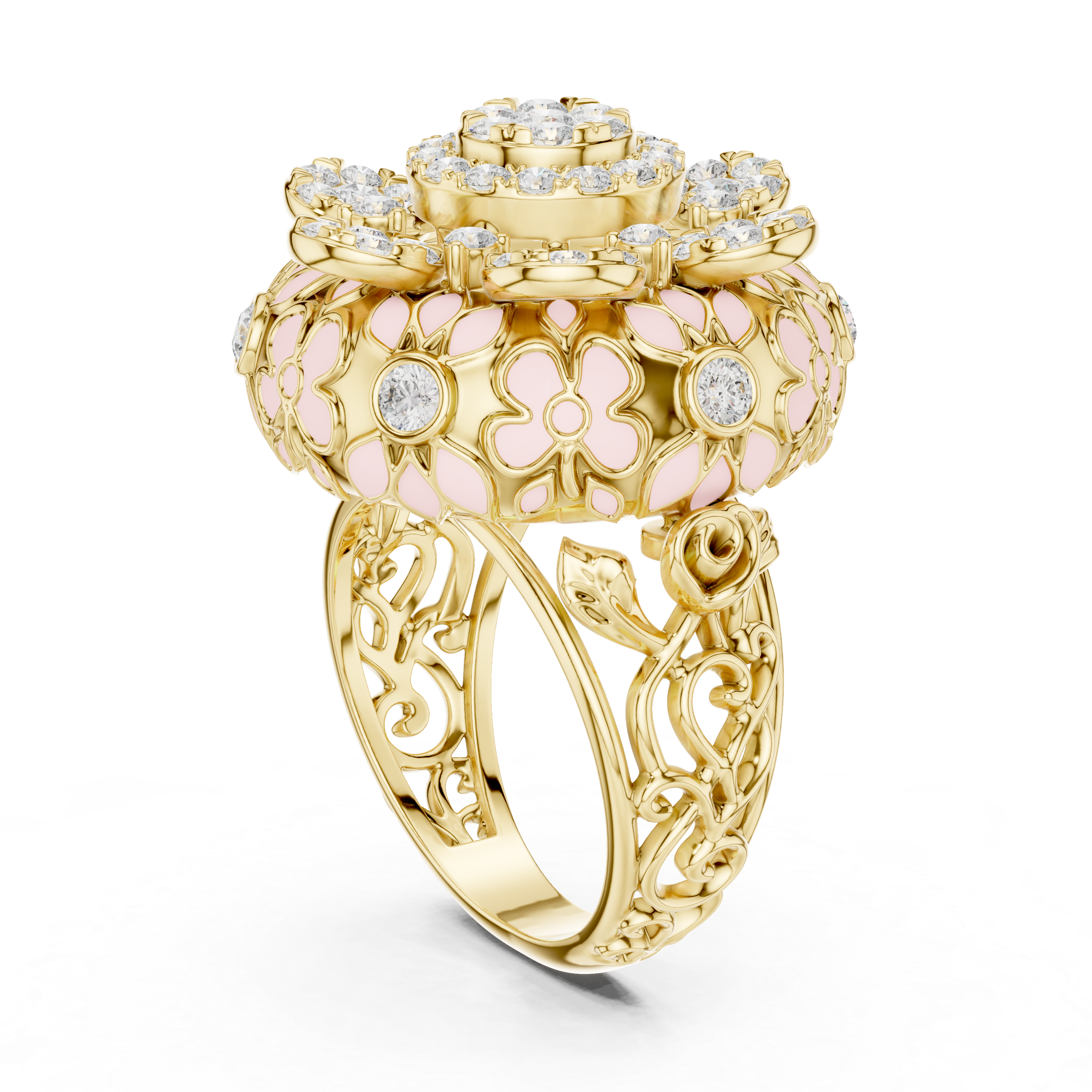 Floral Diamond Enamel Statement Cocktail Ring