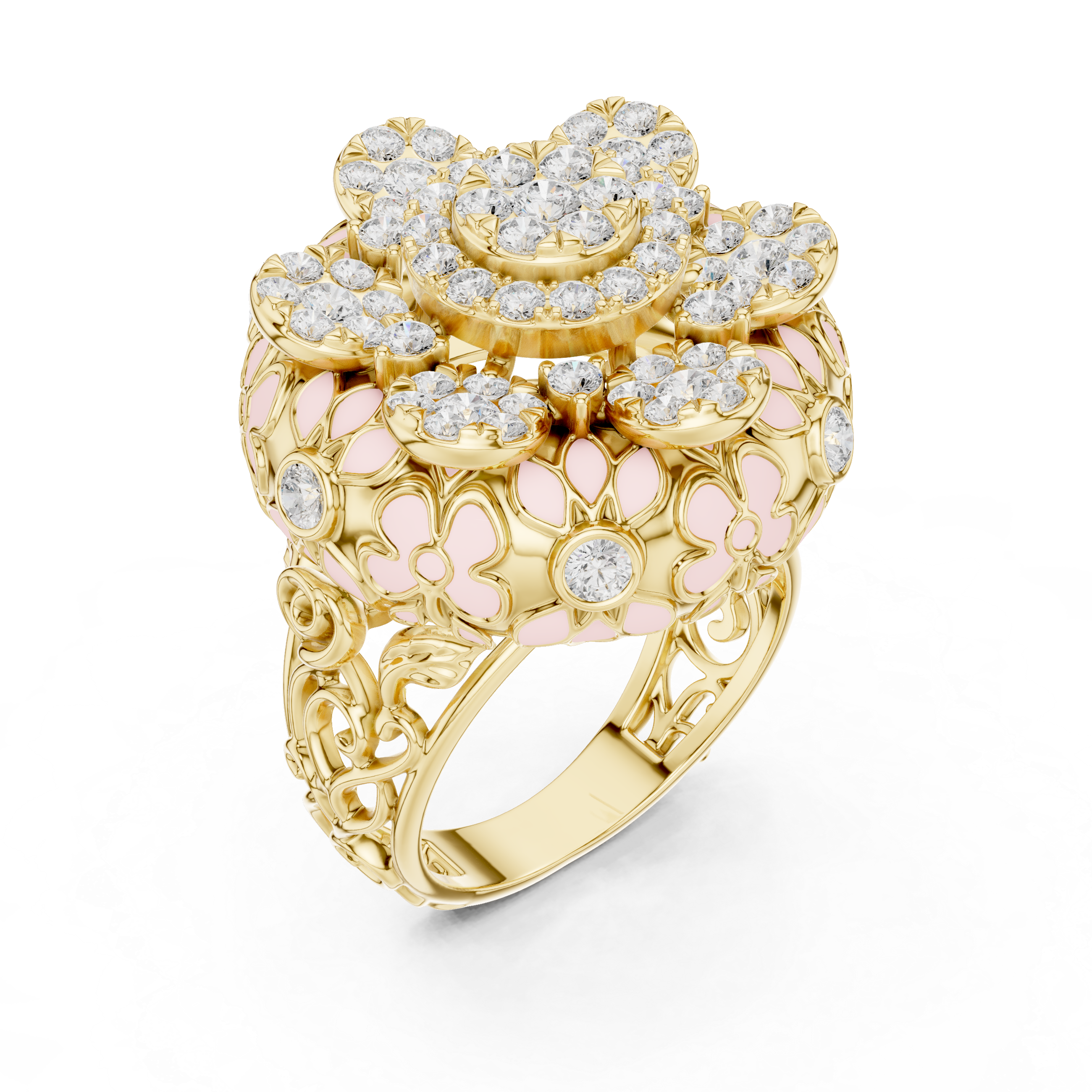 Floral Diamond Enamel Statement Cocktail Ring