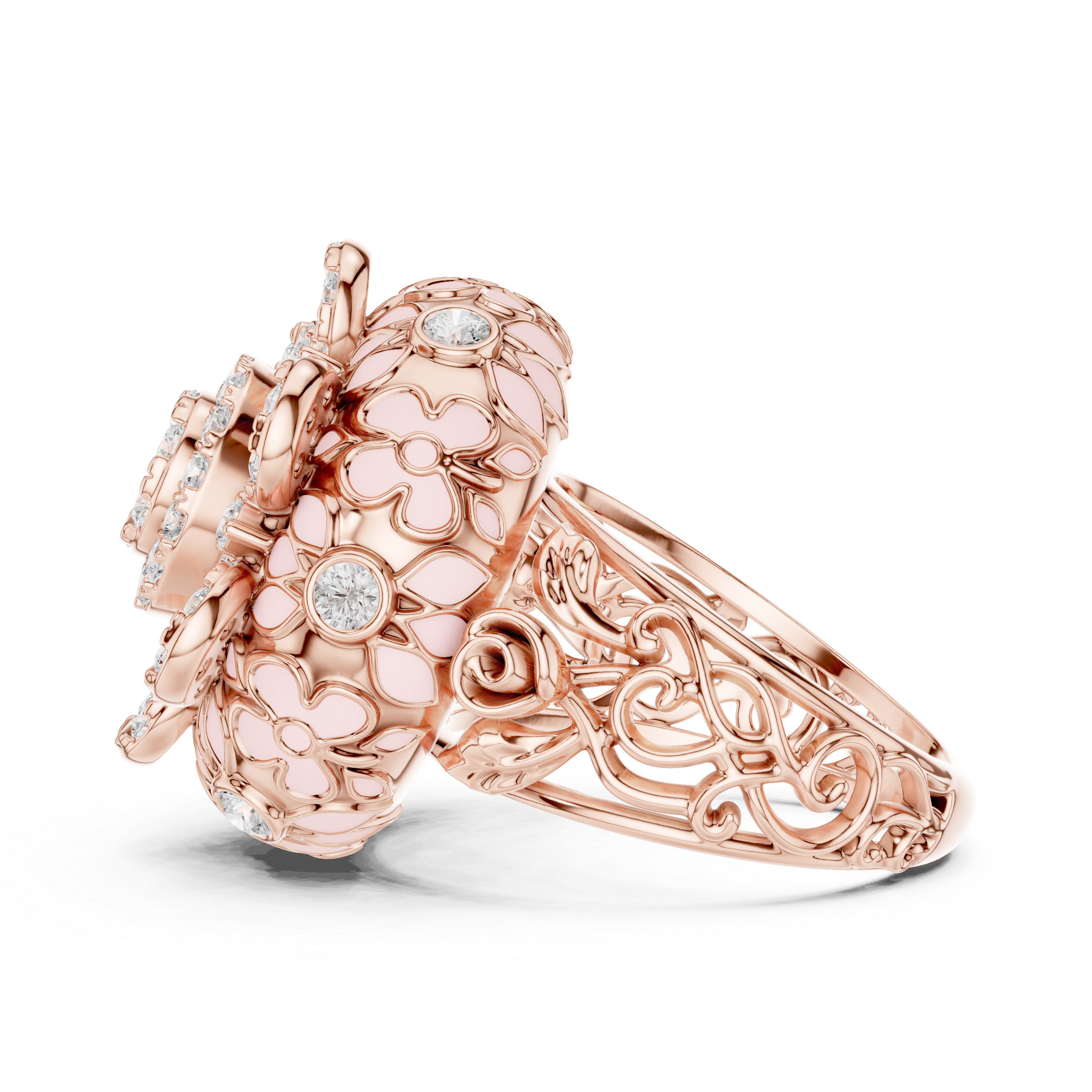 Floral Diamond Enamel Statement Cocktail Ring