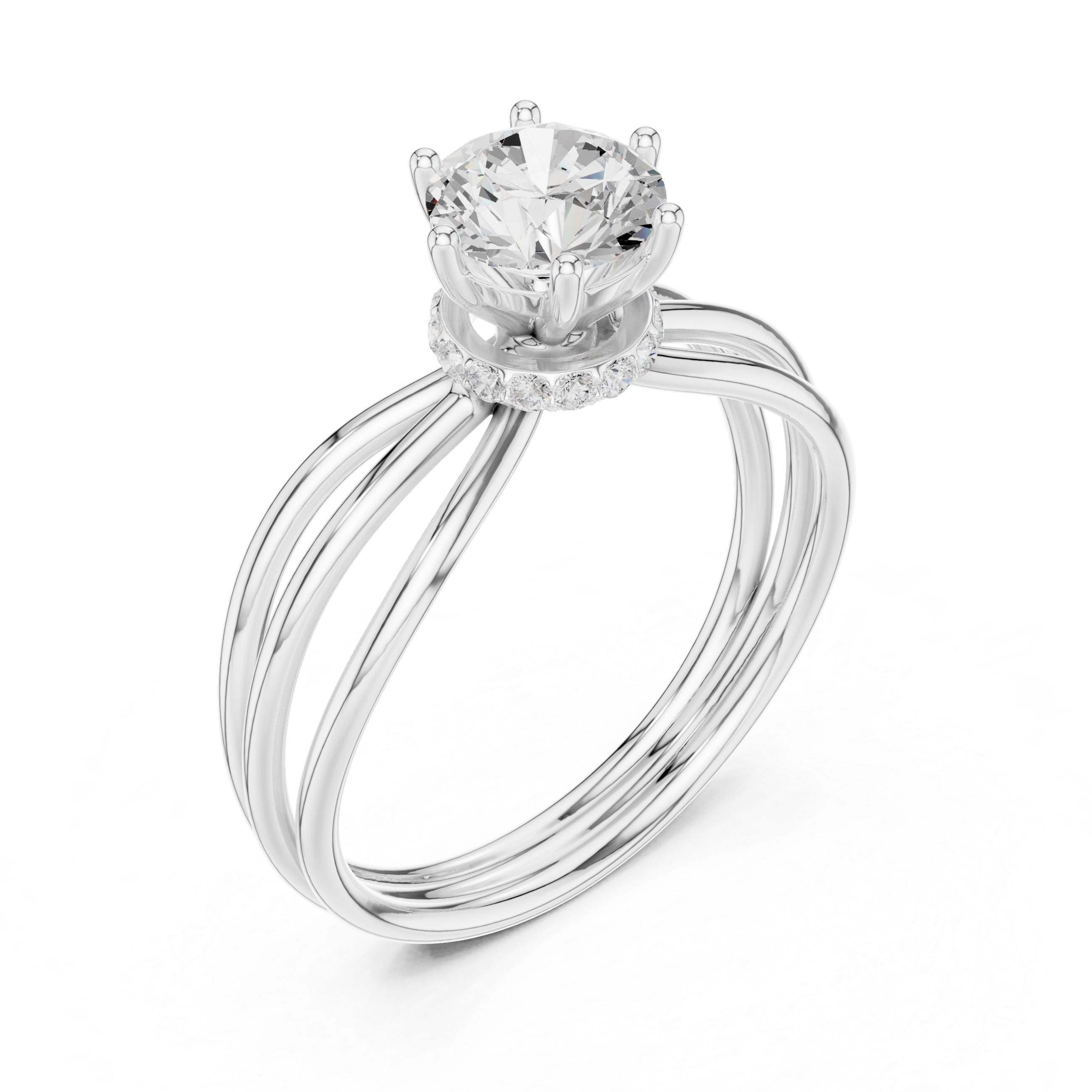Modern Triple Band Solitaire Diamond Engagement Ring