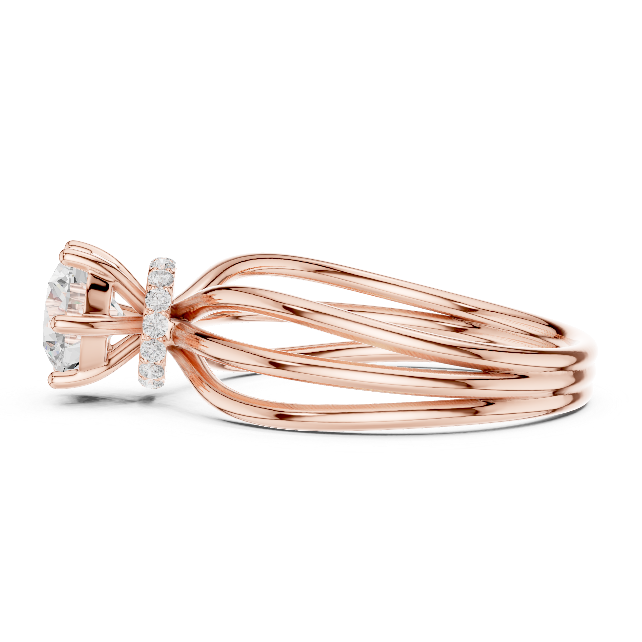 Modern Triple Band Solitaire Diamond Engagement Ring