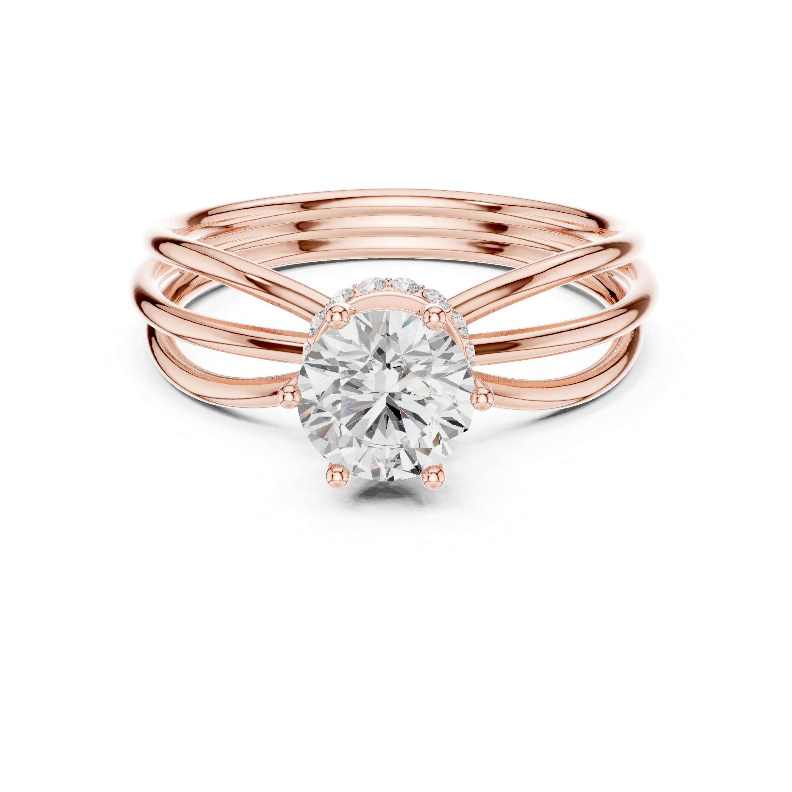 Modern Triple Band Solitaire Diamond Engagement Ring
