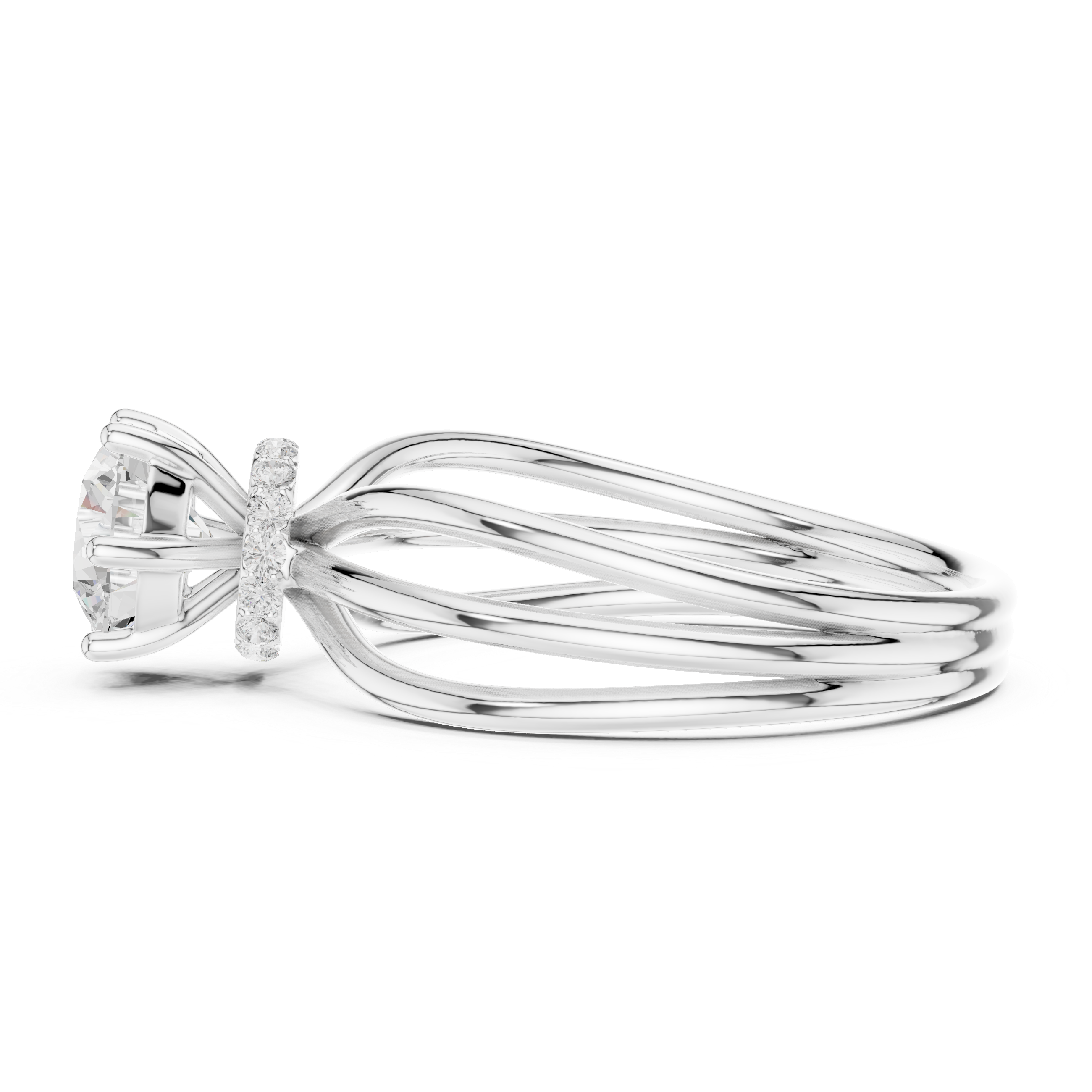 Modern Triple Band Solitaire Diamond Engagement Ring