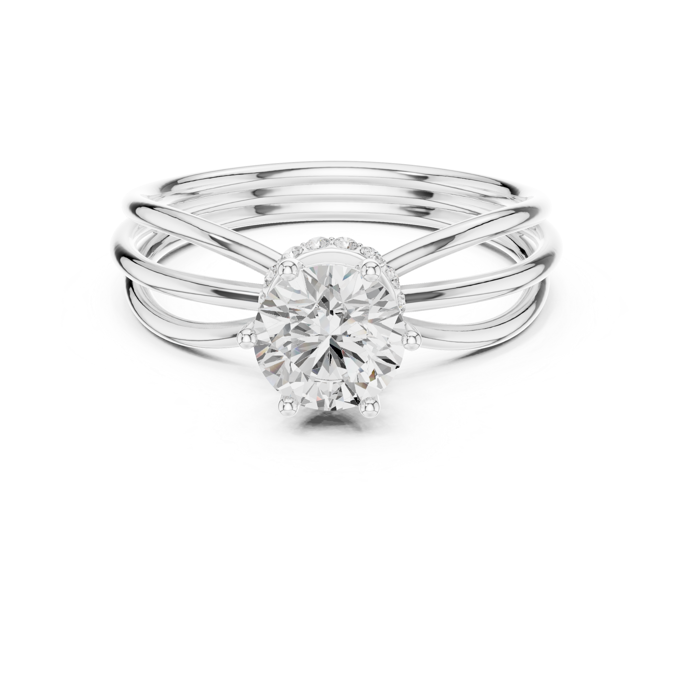 Modern Triple Band Solitaire Diamond Engagement Ring