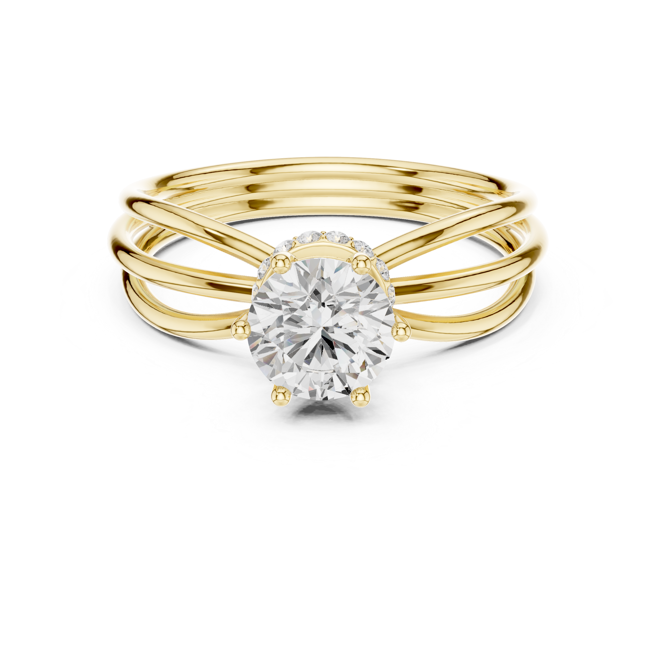 Modern Triple Band Solitaire Diamond Engagement Ring