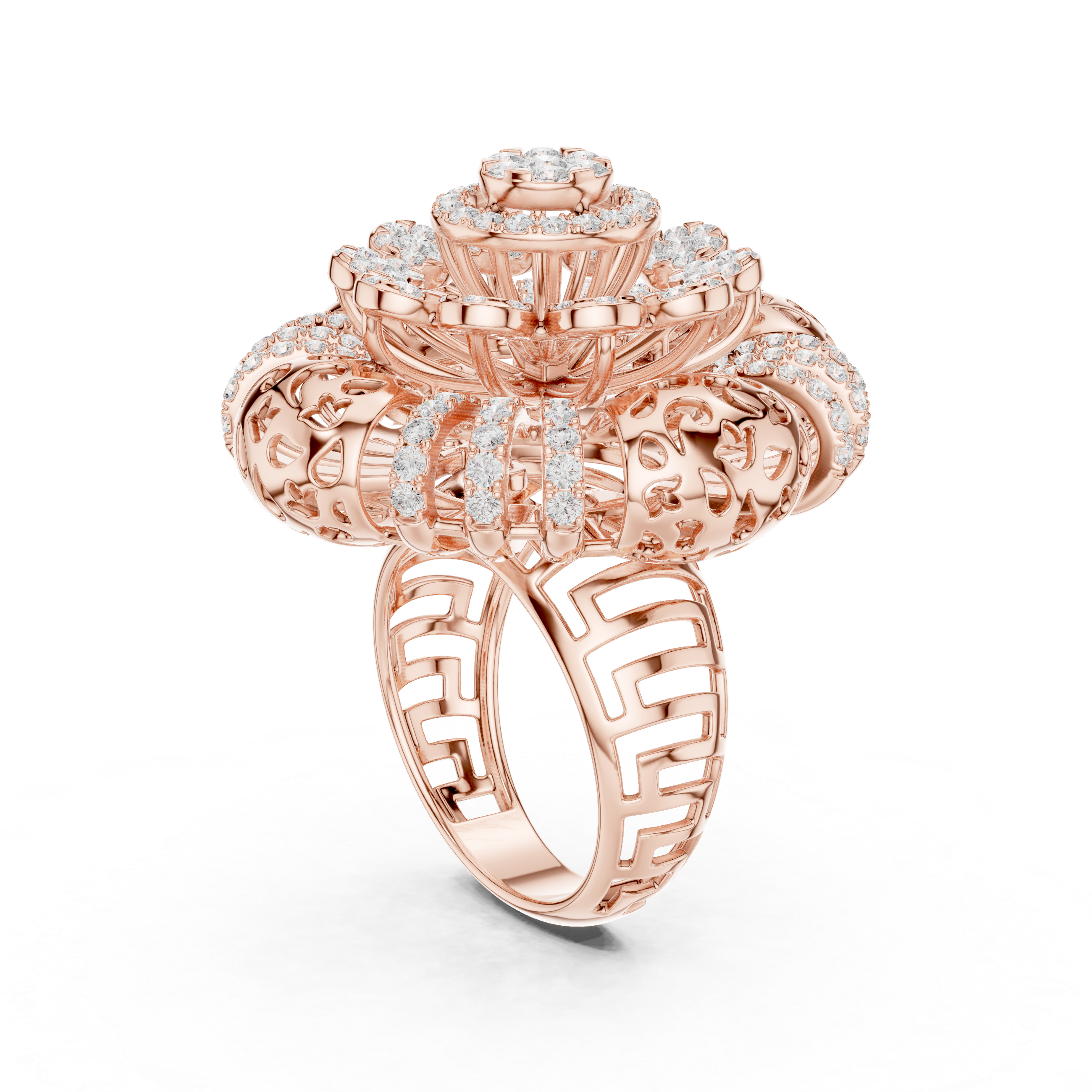 Luxury Floral Diamond Cocktail Statement Ring