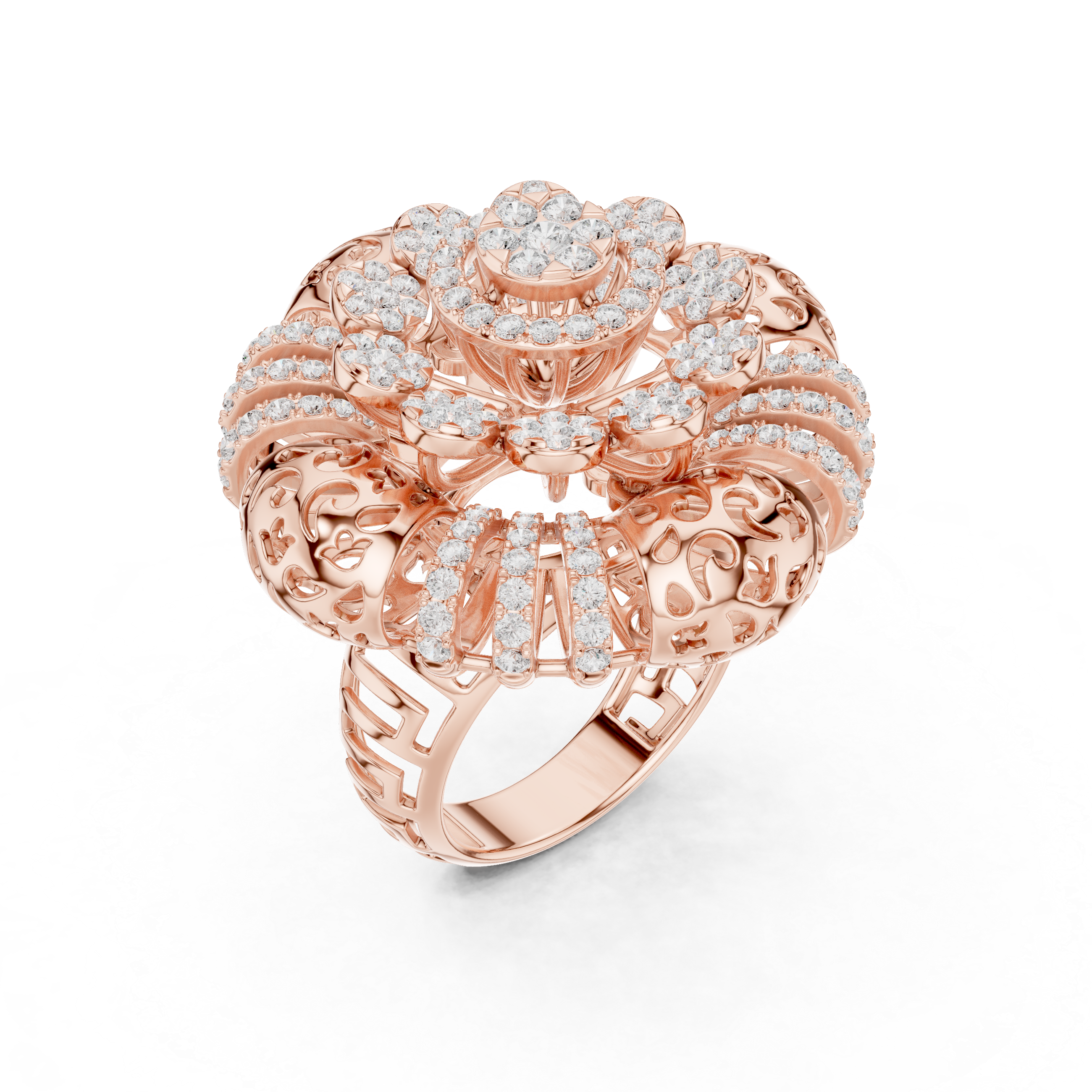 Luxury Floral Diamond Cocktail Statement Ring