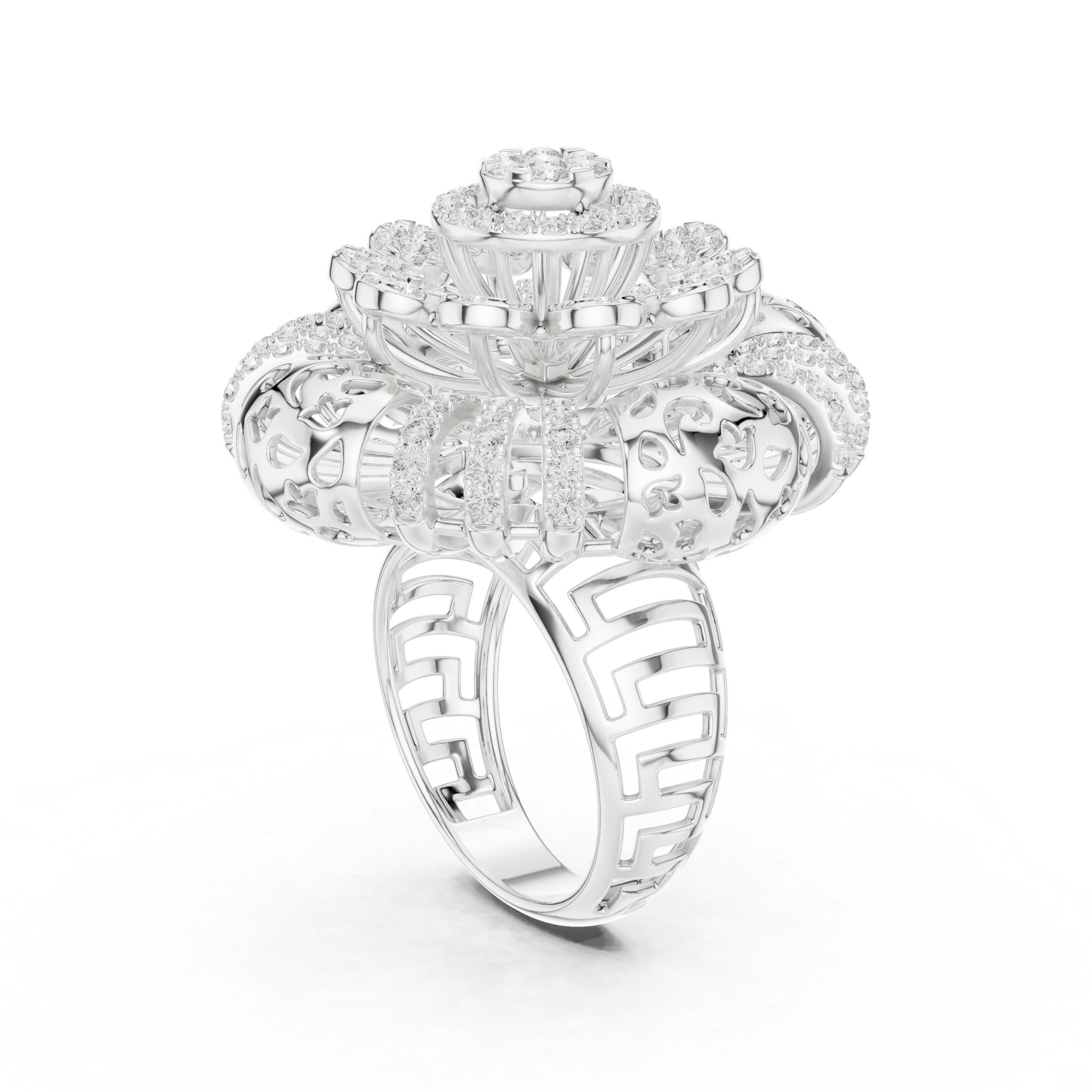 Luxury Floral Diamond Cocktail Statement Ring