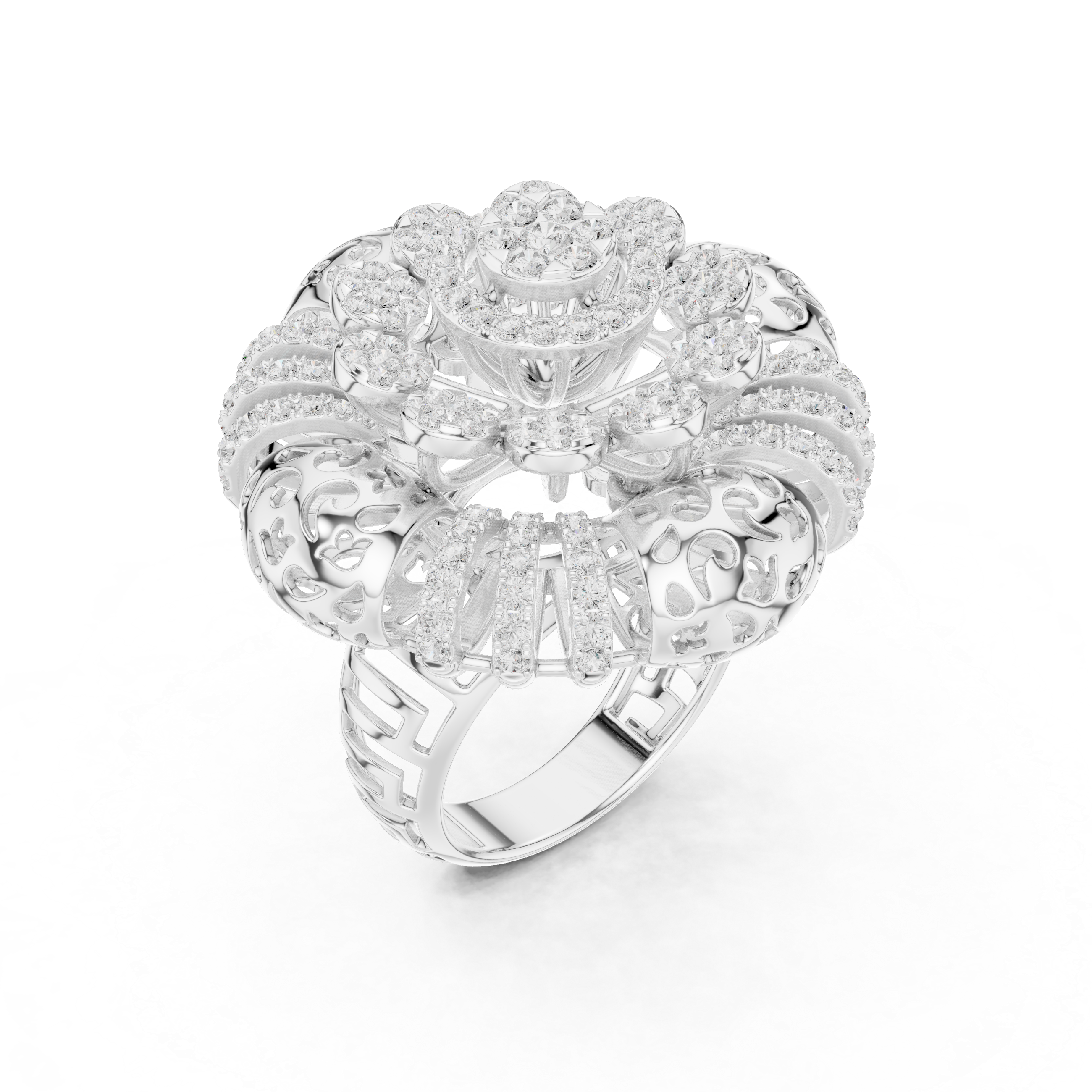 Luxury Floral Diamond Cocktail Statement Ring