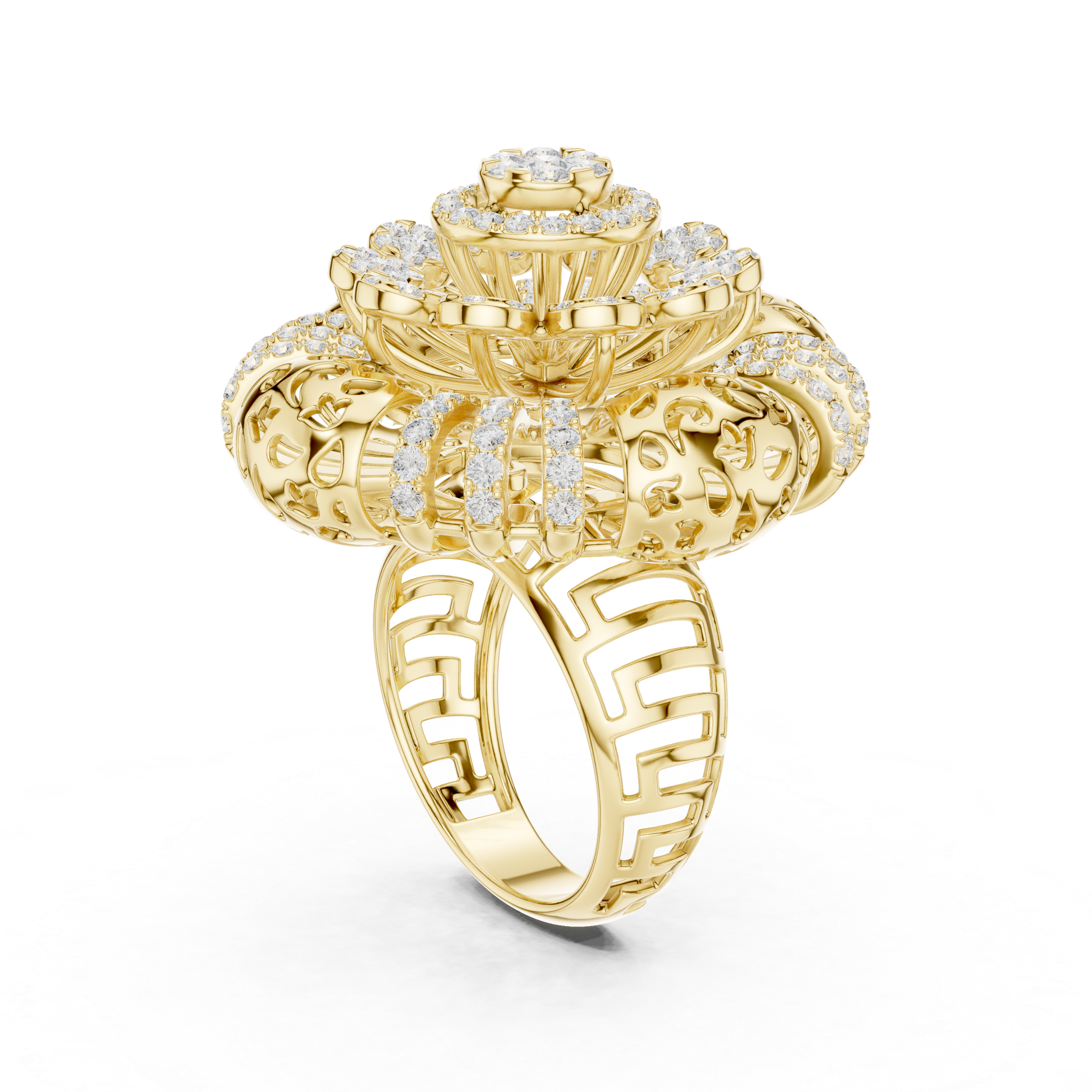 Luxury Floral Diamond Cocktail Statement Ring