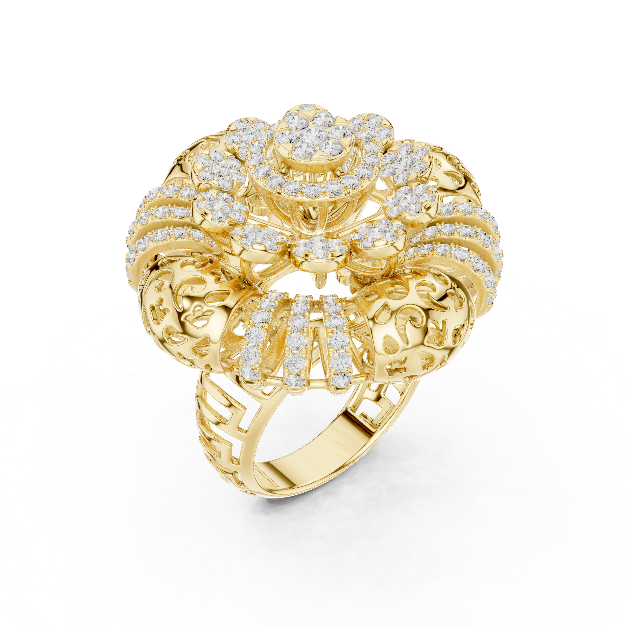 Luxury Floral Diamond Cocktail Statement Ring