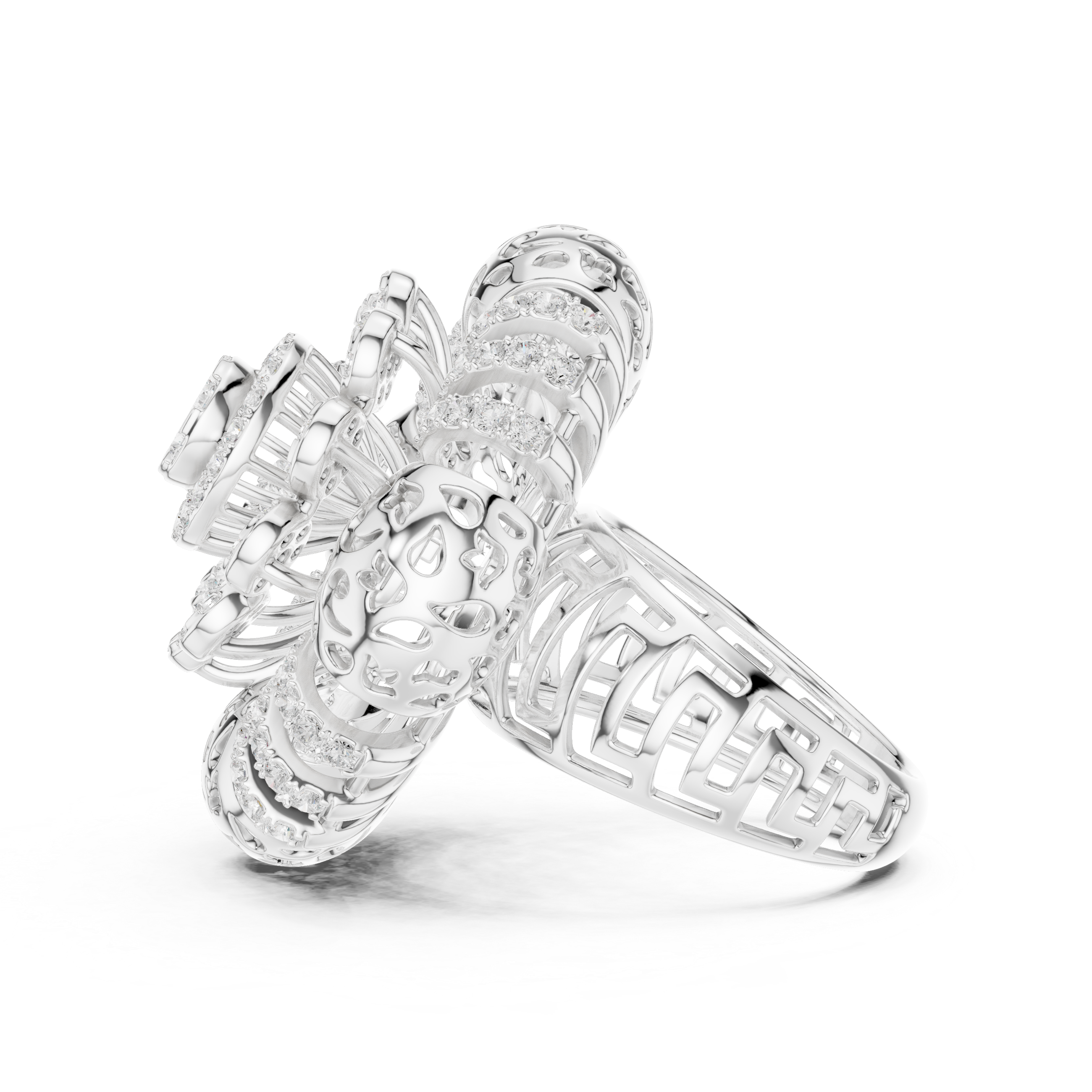 Luxury Floral Diamond Cocktail Statement Ring