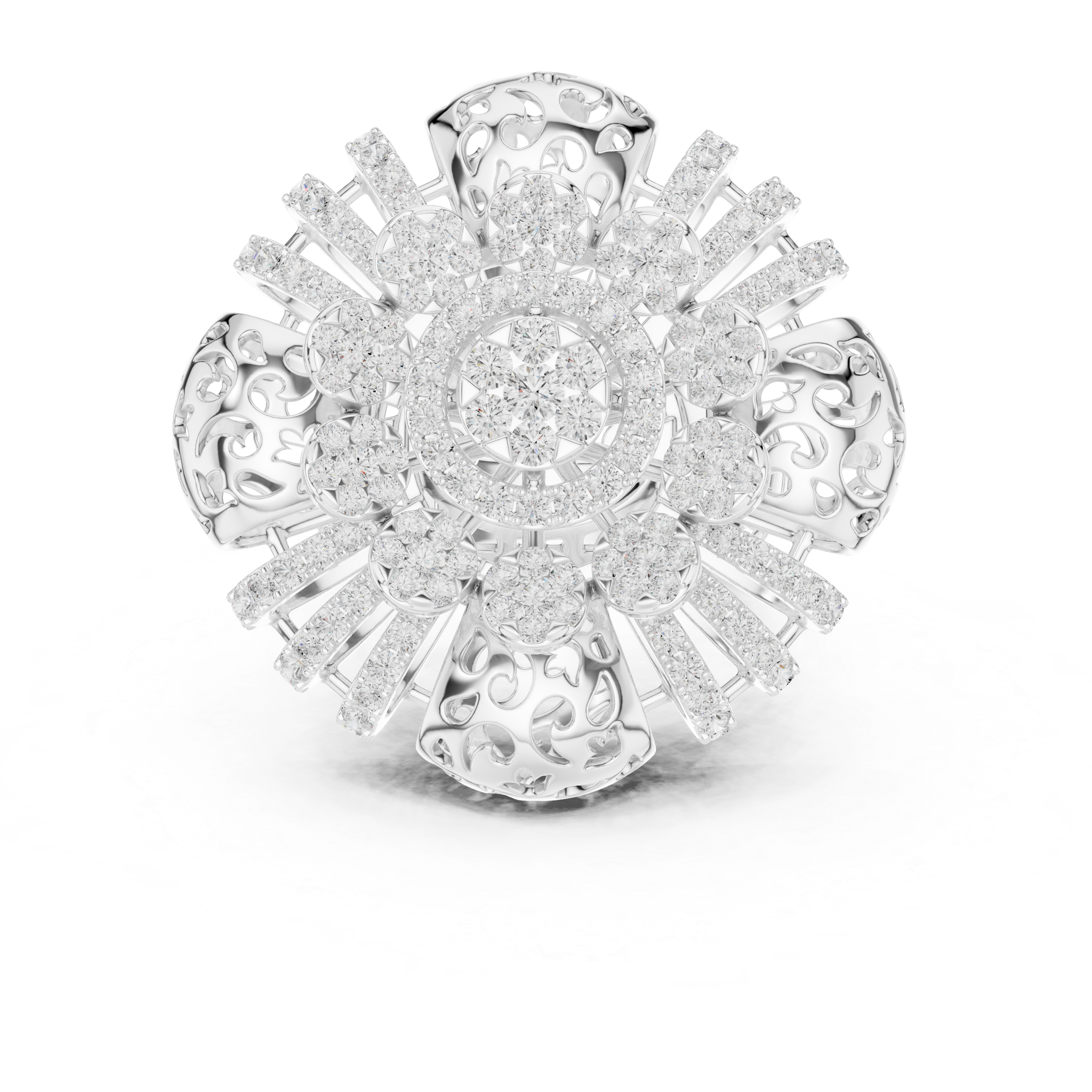 Luxury Floral Diamond Cocktail Statement Ring