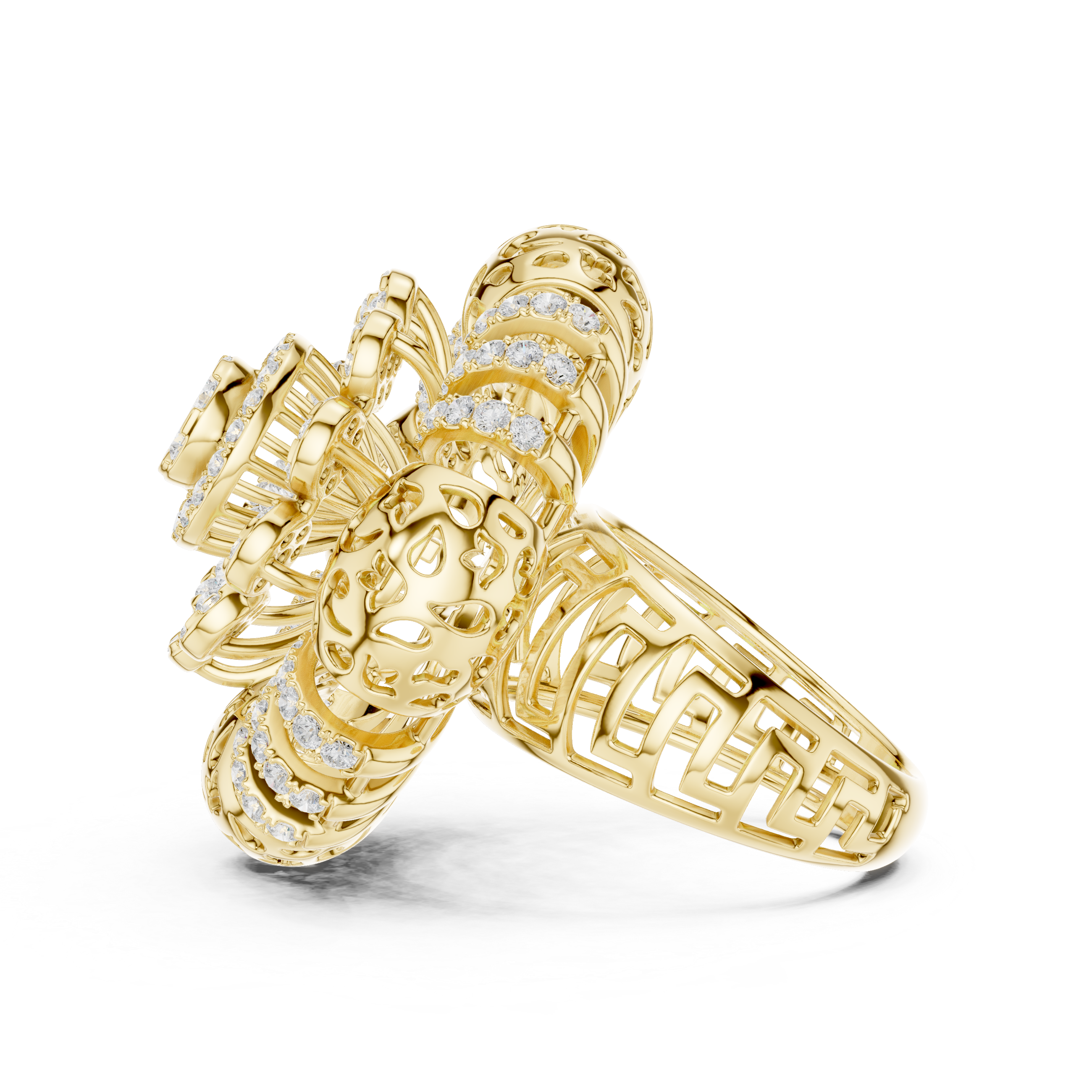 Luxury Floral Diamond Cocktail Statement Ring
