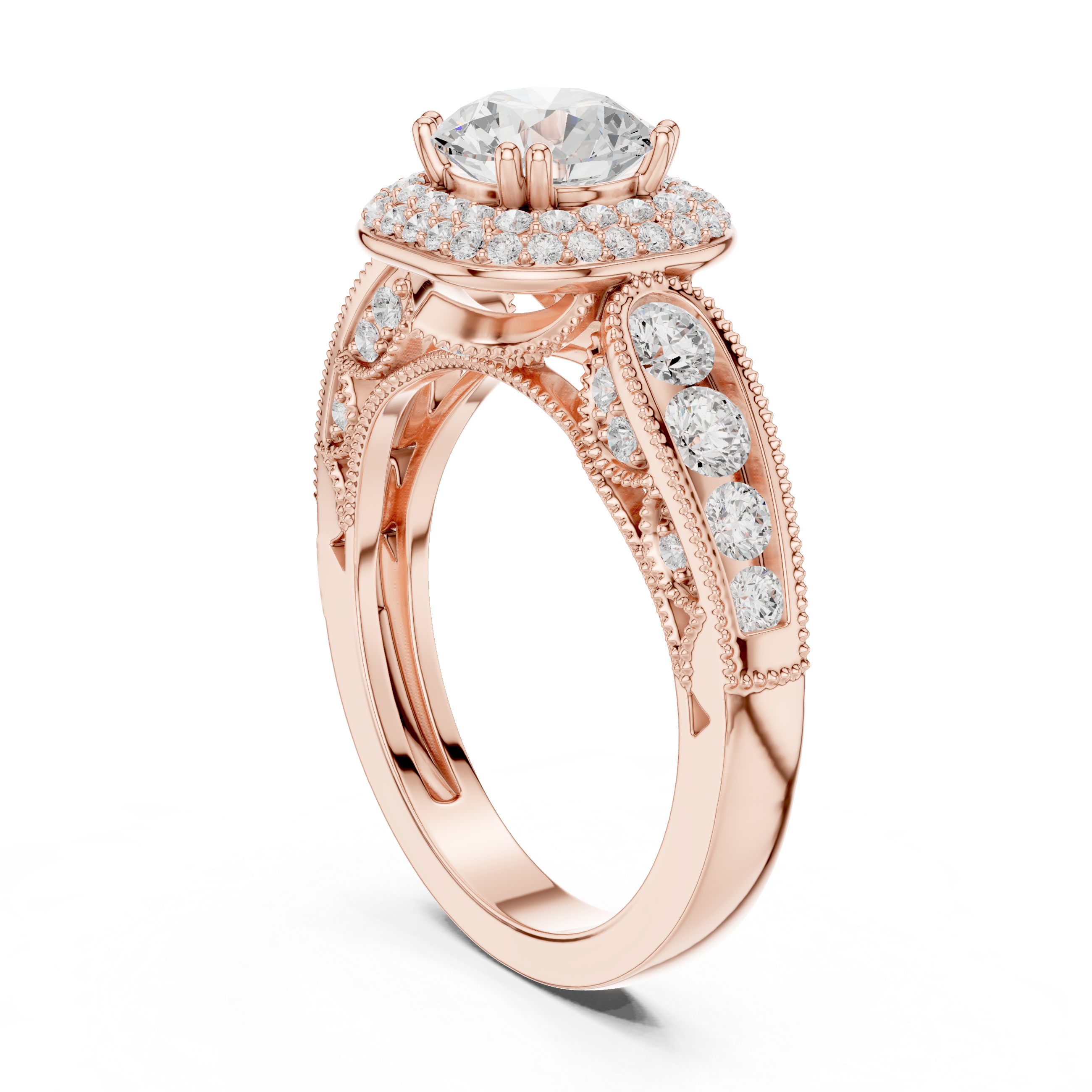 Vintage Cushion Halo Diamond Engagement Ring