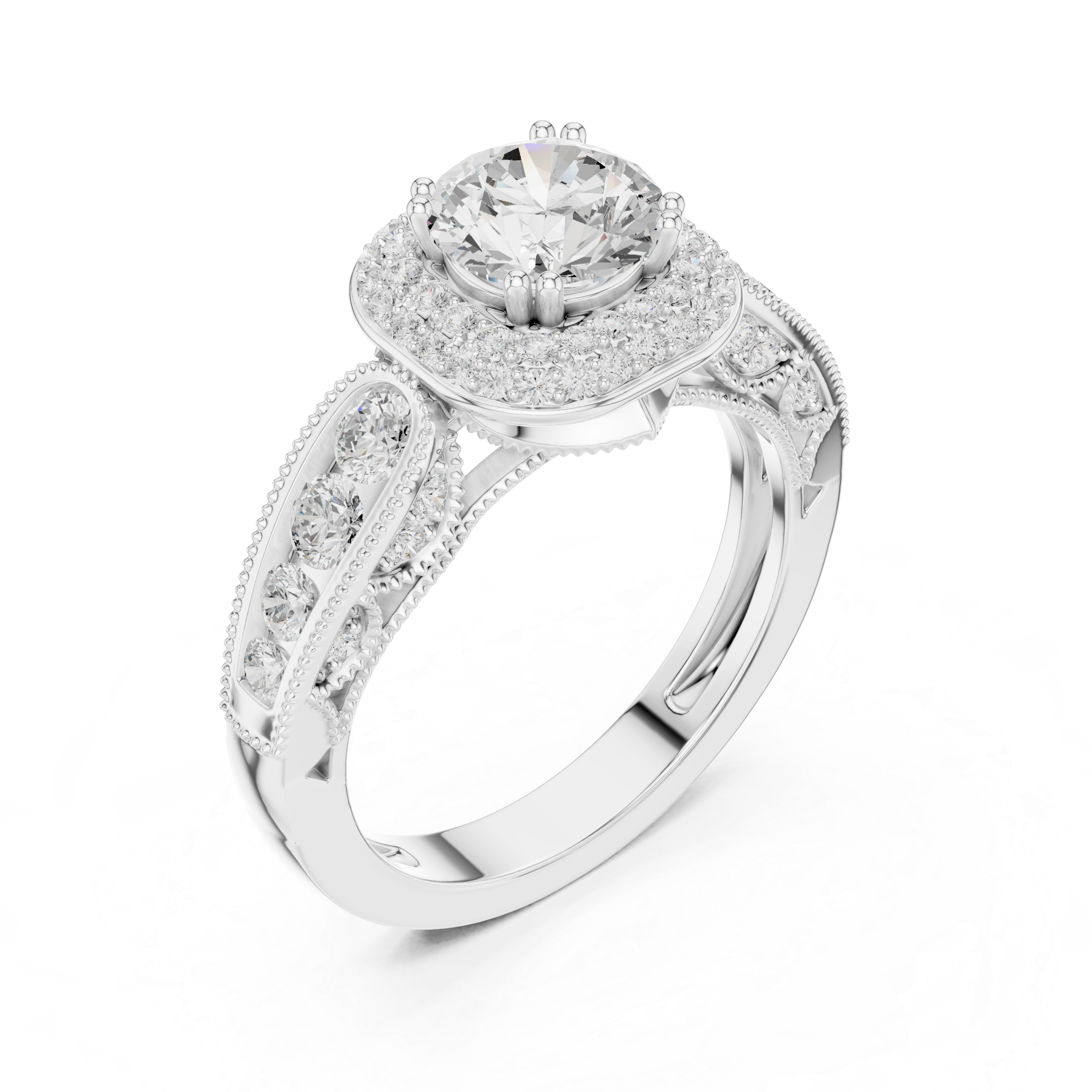 Vintage Cushion Halo Diamond Engagement Ring