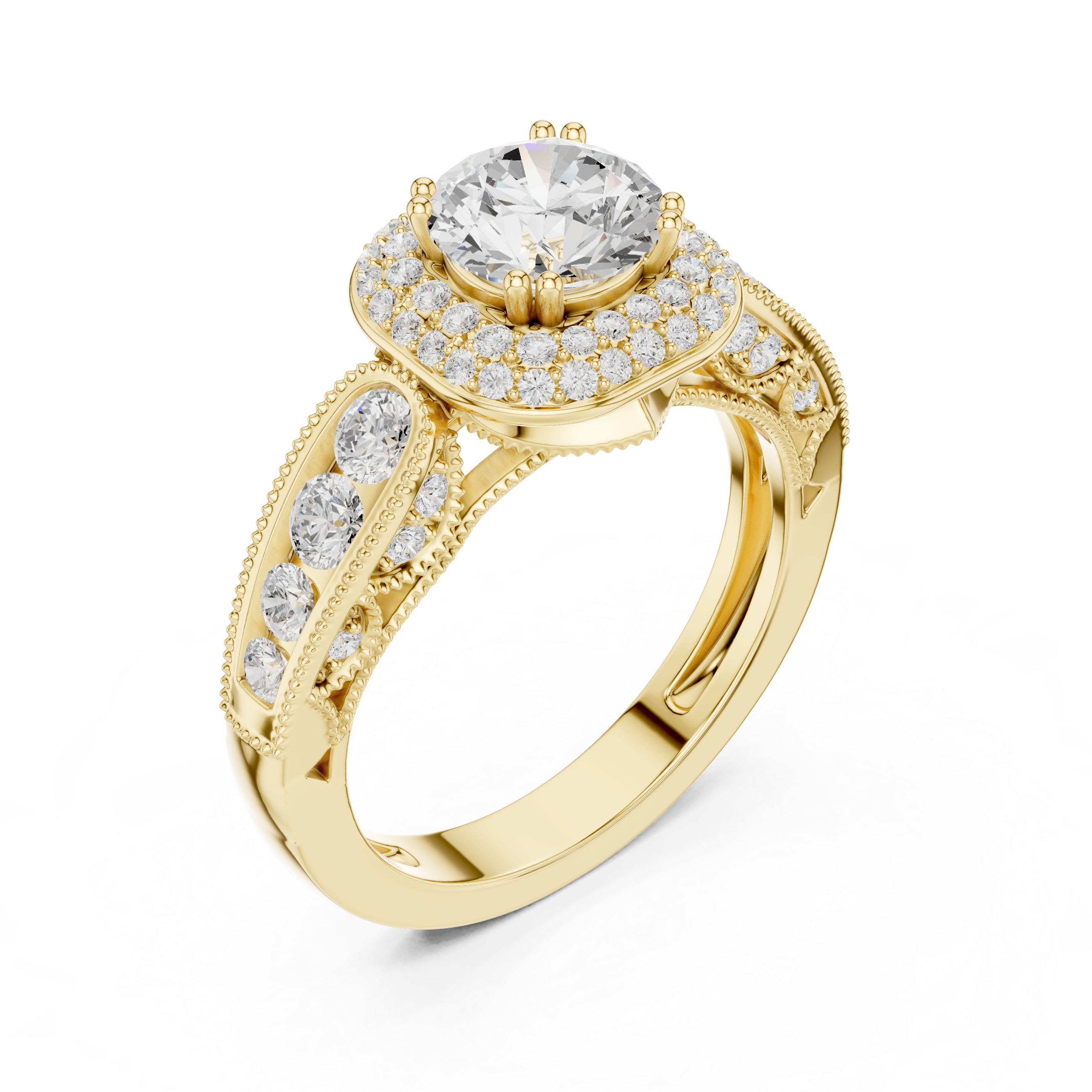 Vintage Cushion Halo Diamond Engagement Ring